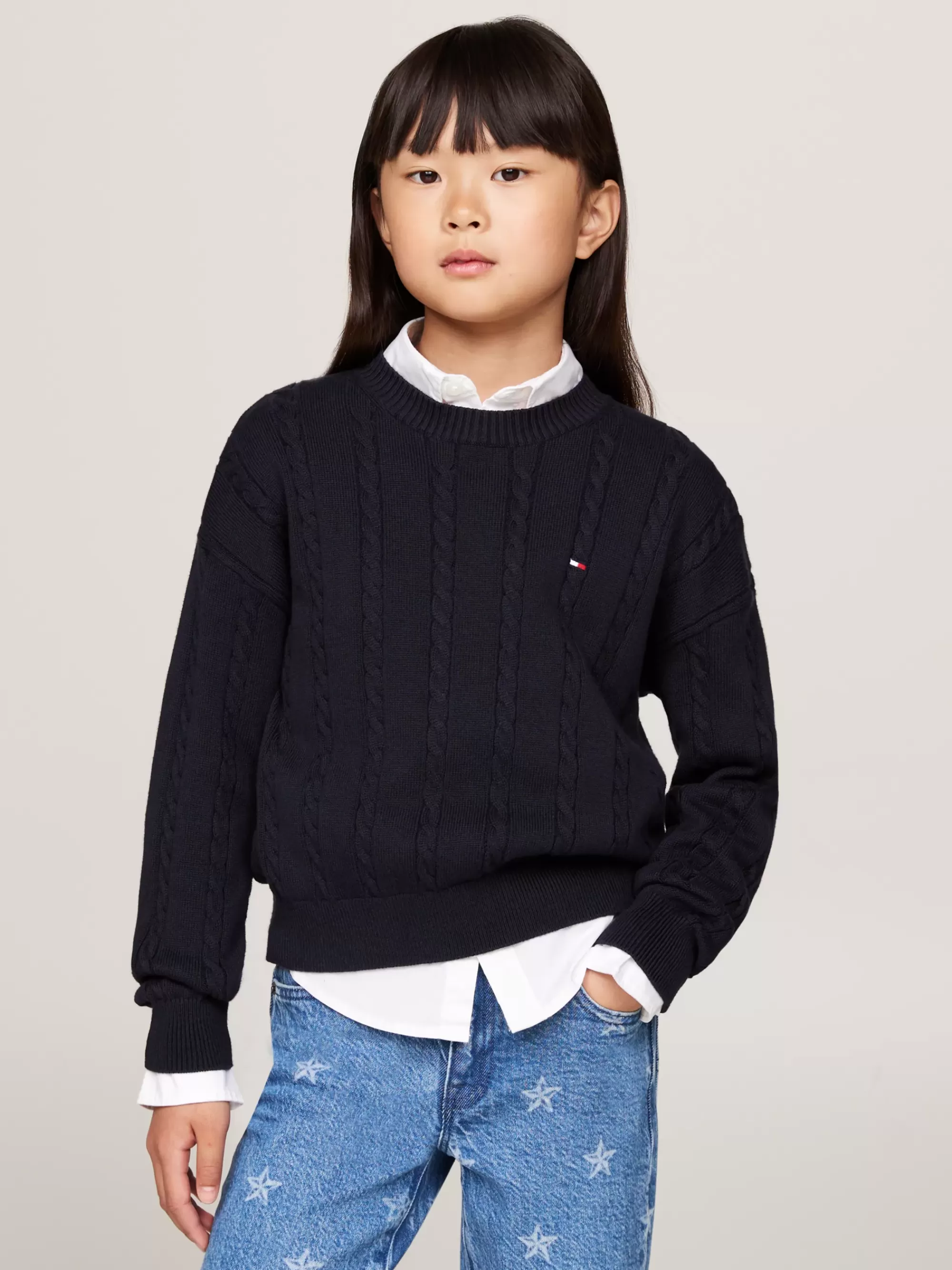 Truien & Vesten*Tommy Hilfiger Relaxed Fit Kabelgebreide Trui Met Ronde Hals DESERT SKY