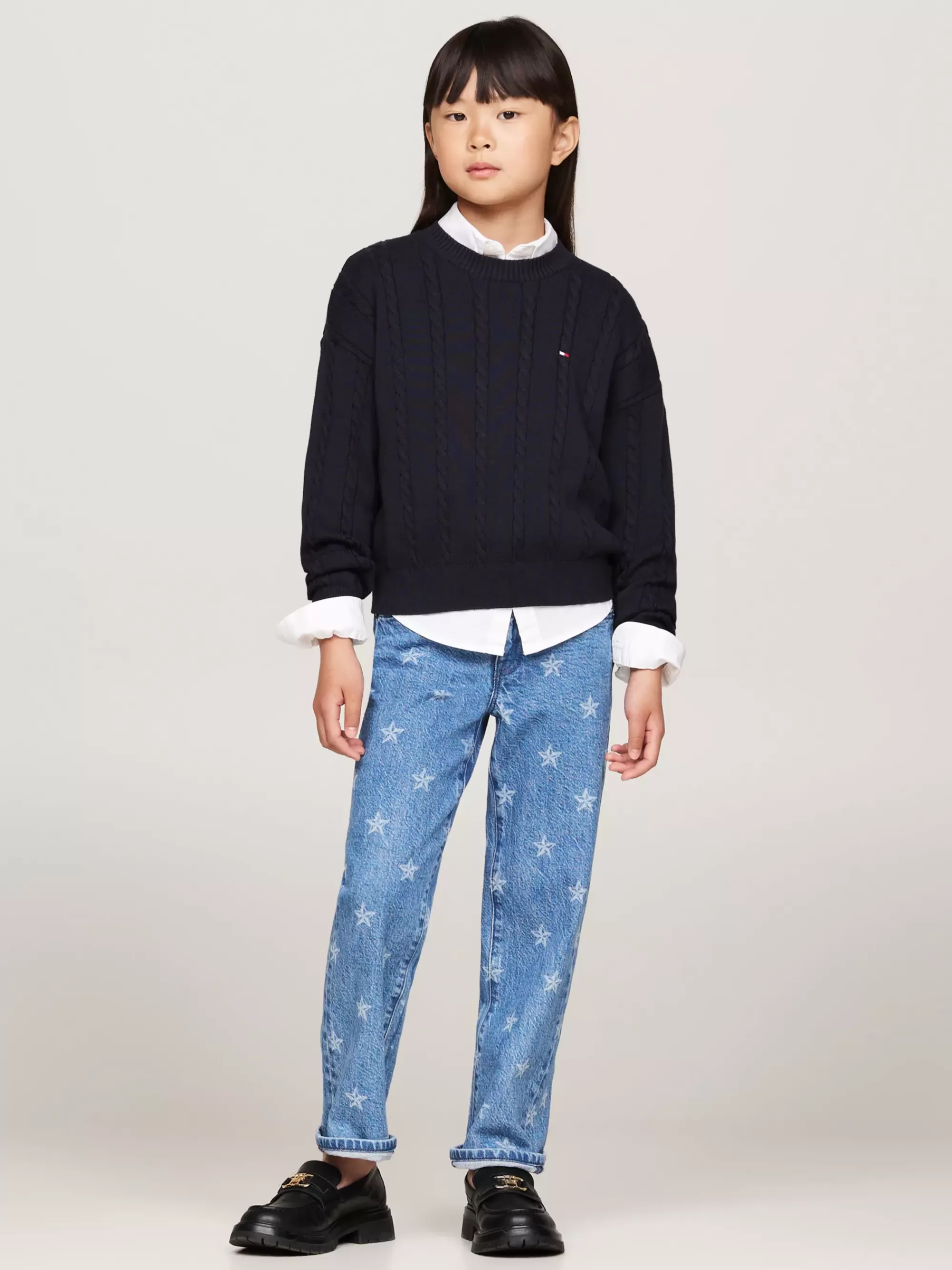 Truien & Vesten*Tommy Hilfiger Relaxed Fit Kabelgebreide Trui Met Ronde Hals DESERT SKY