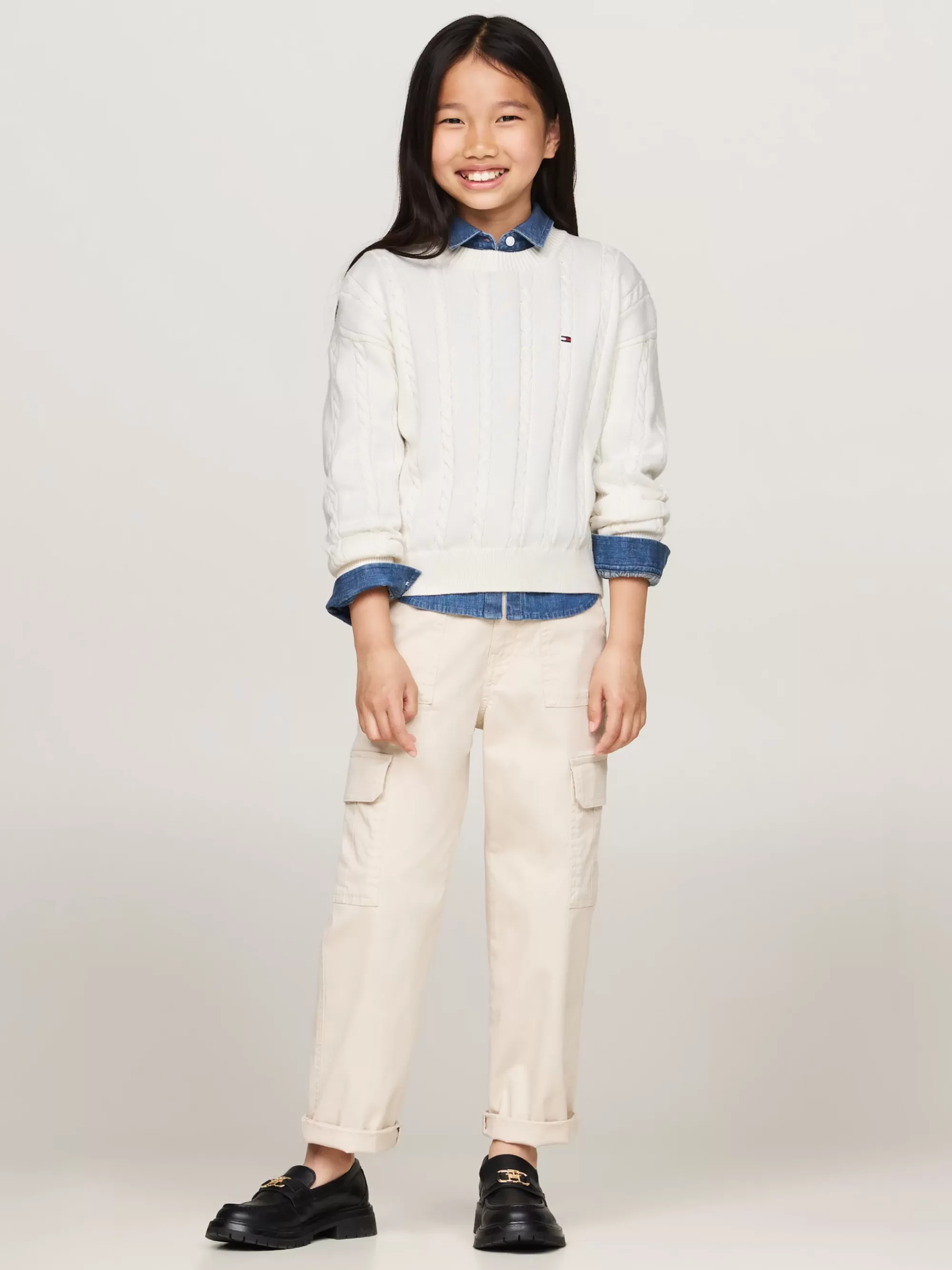 Truien & Vesten*Tommy Hilfiger Relaxed Fit Kabelgebreide Trui Met Ronde Hals IVORY PETAL