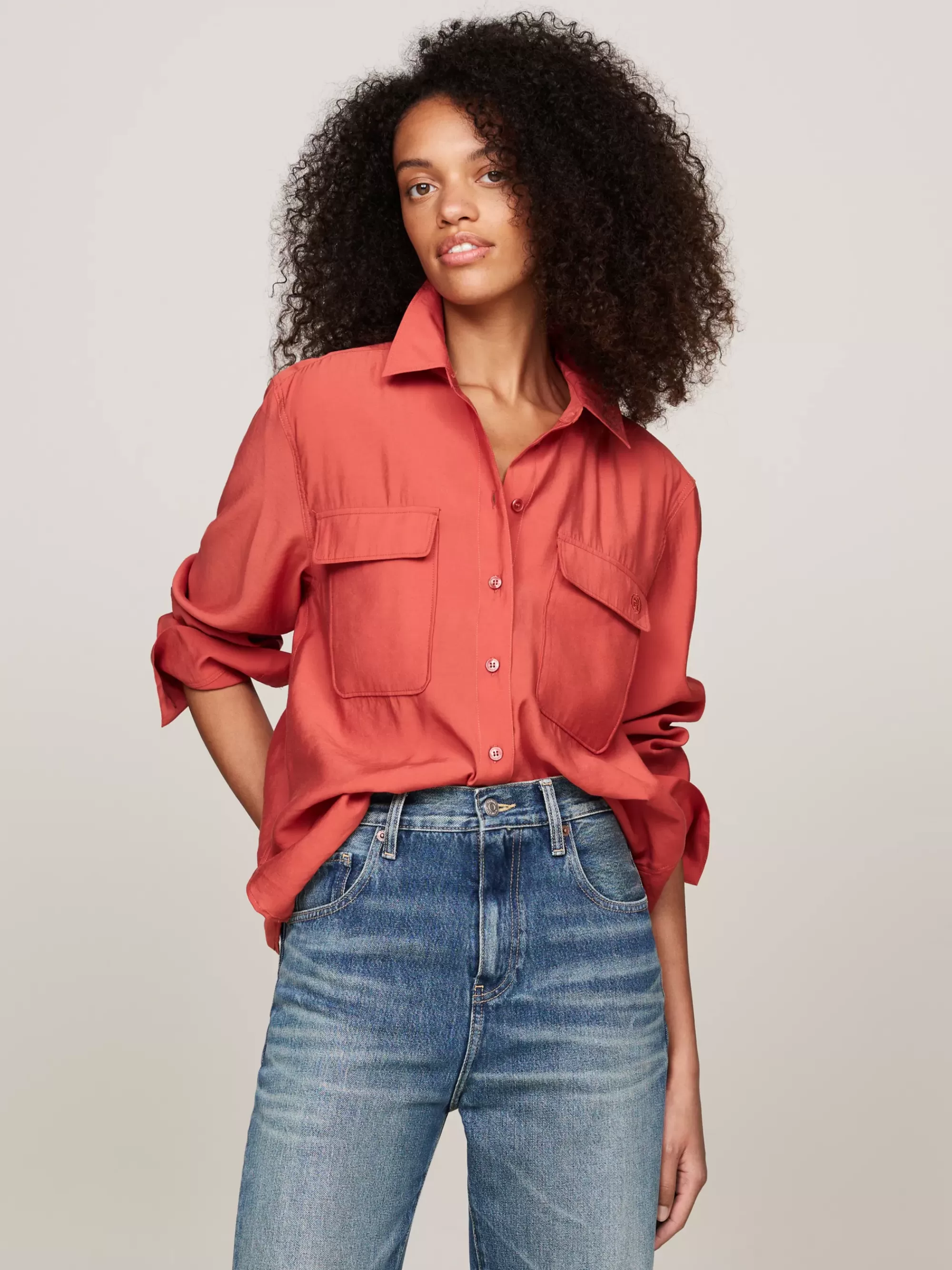 Blouses & Overhemden*Tommy Hilfiger Relaxed Fit Overhemd Met Klepzakken TERRA RED