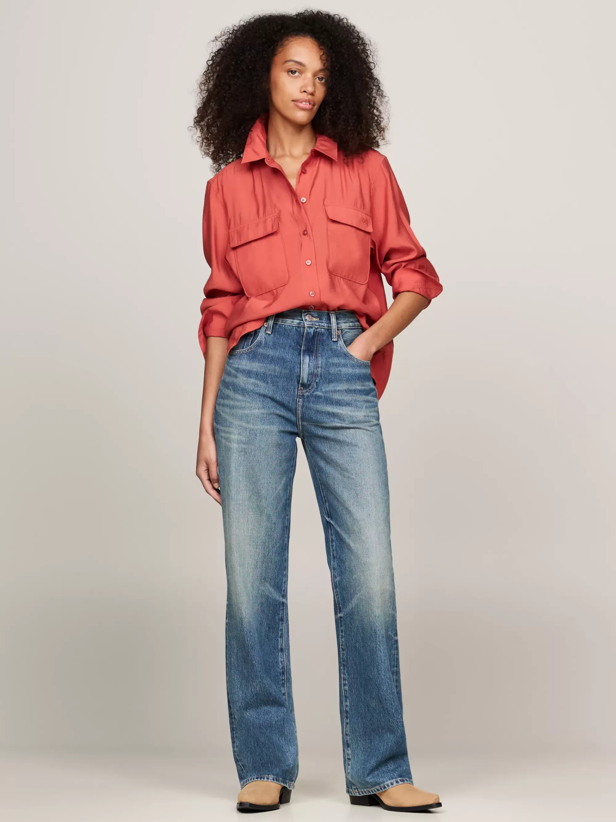 Blouses & Overhemden*Tommy Hilfiger Relaxed Fit Overhemd Met Klepzakken TERRA RED