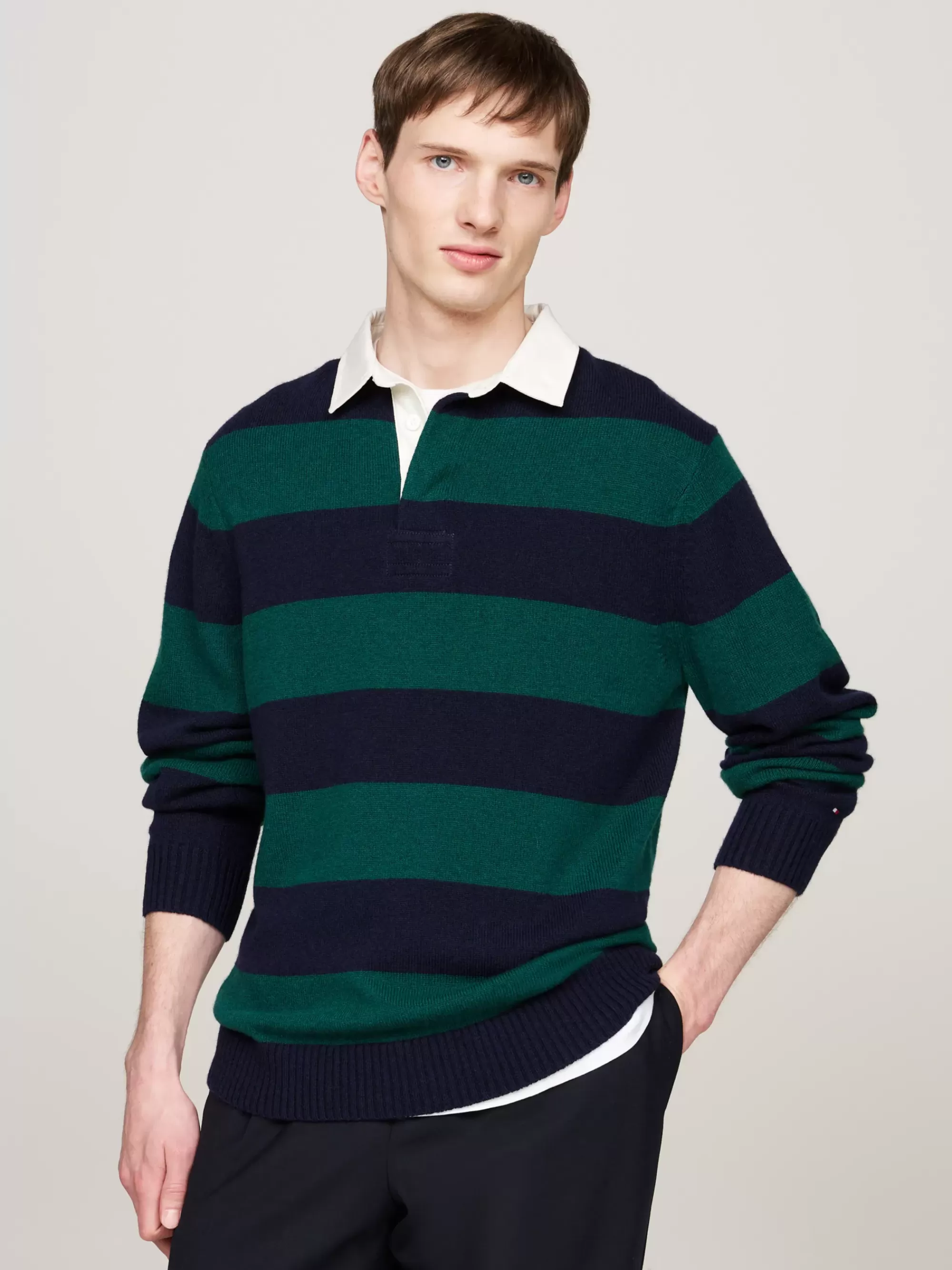 Truien | Truien & Vesten*Tommy Hilfiger Relaxed Fit Rugbyshirt Van Zuivere Wol ORNAMENTAL GREEN HTR / DESERT SKY