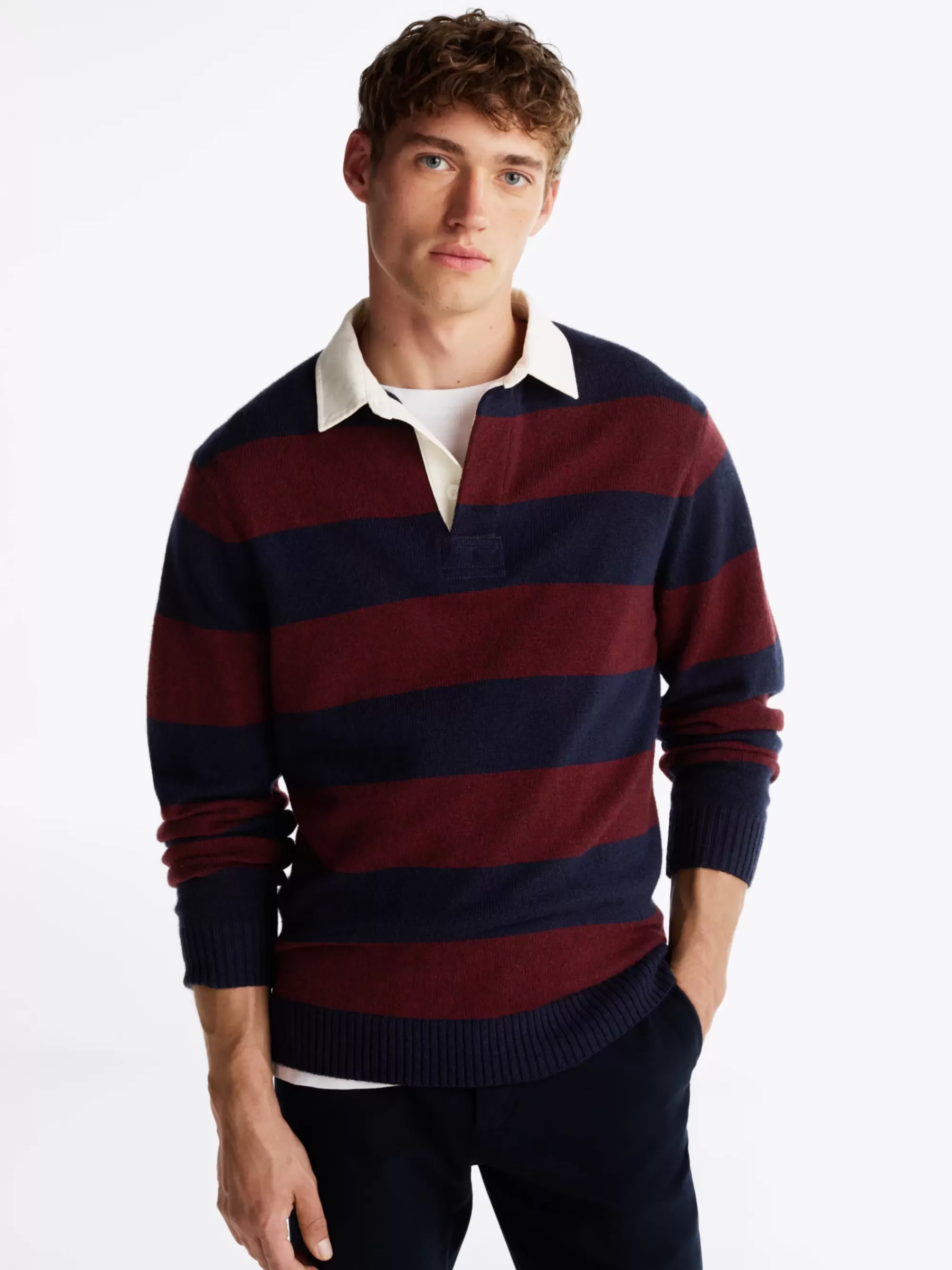 Truien | Truien & Vesten*Tommy Hilfiger Relaxed Fit Rugbyshirt Van Zuivere Wol DEEP ROUGE / DESERT SKY