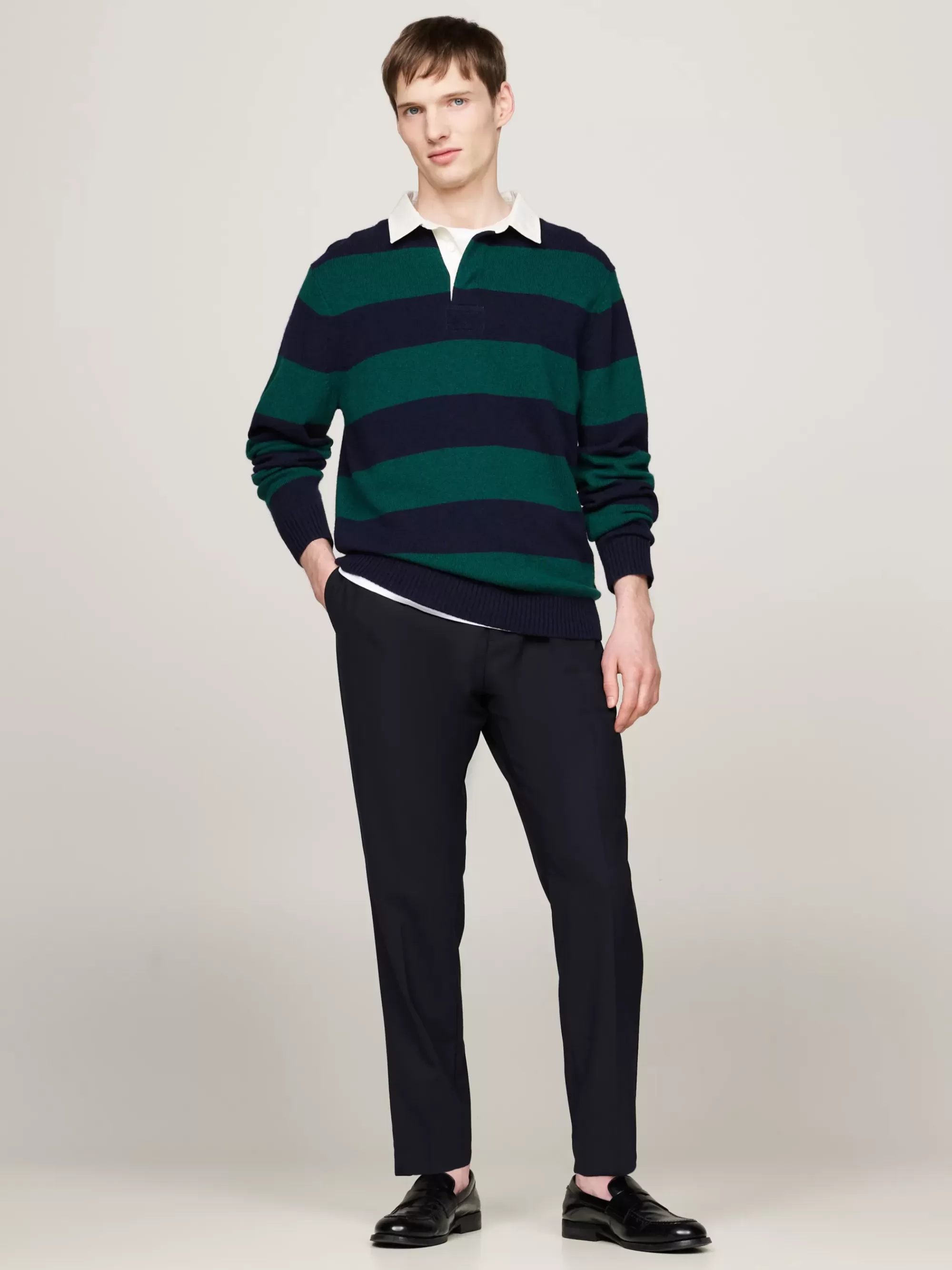 Truien | Truien & Vesten*Tommy Hilfiger Relaxed Fit Rugbyshirt Van Zuivere Wol ORNAMENTAL GREEN HTR / DESERT SKY