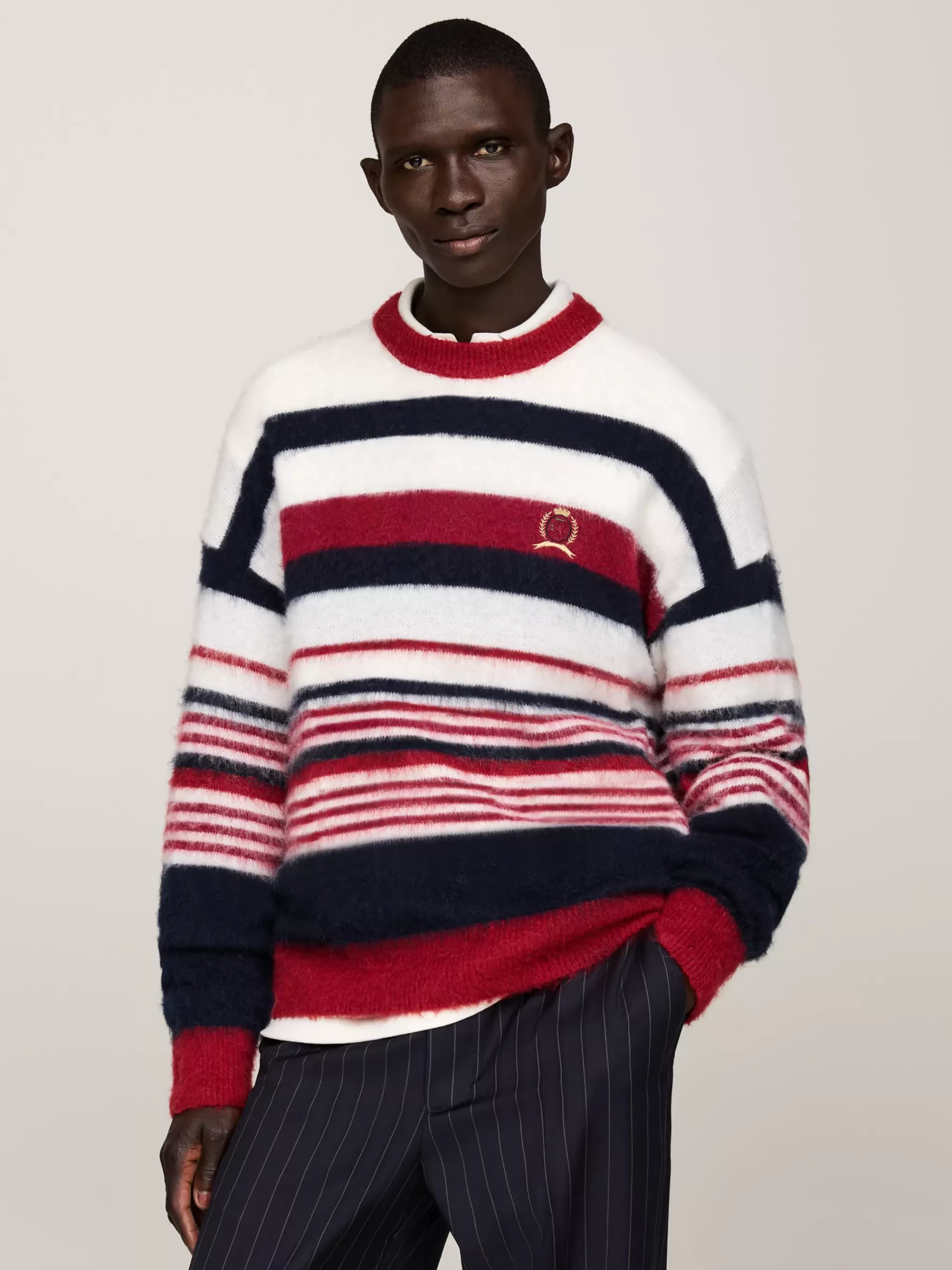 Truien Met Ronde Hals | Truien*Tommy Hilfiger Relaxed Fit Trui Met Embleem En Alpacawol ROUGE STRIPE