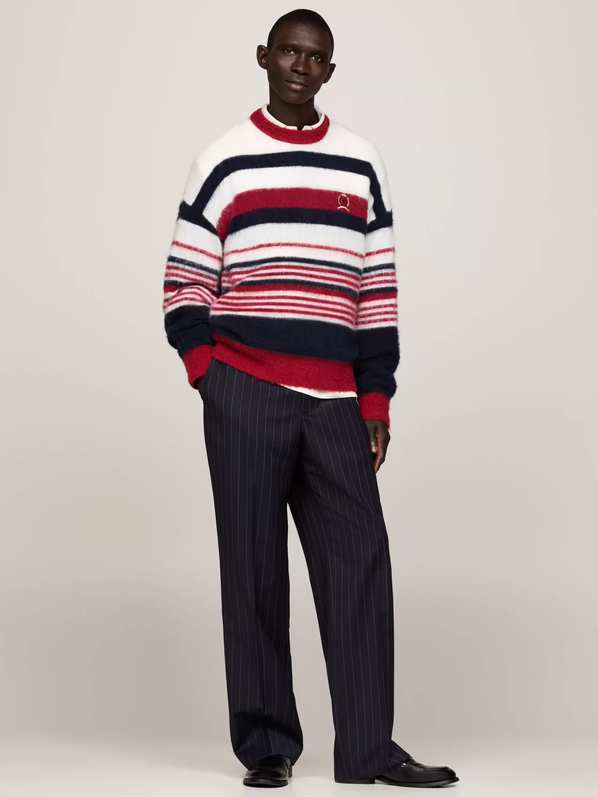 Truien Met Ronde Hals | Truien*Tommy Hilfiger Relaxed Fit Trui Met Embleem En Alpacawol ROUGE STRIPE