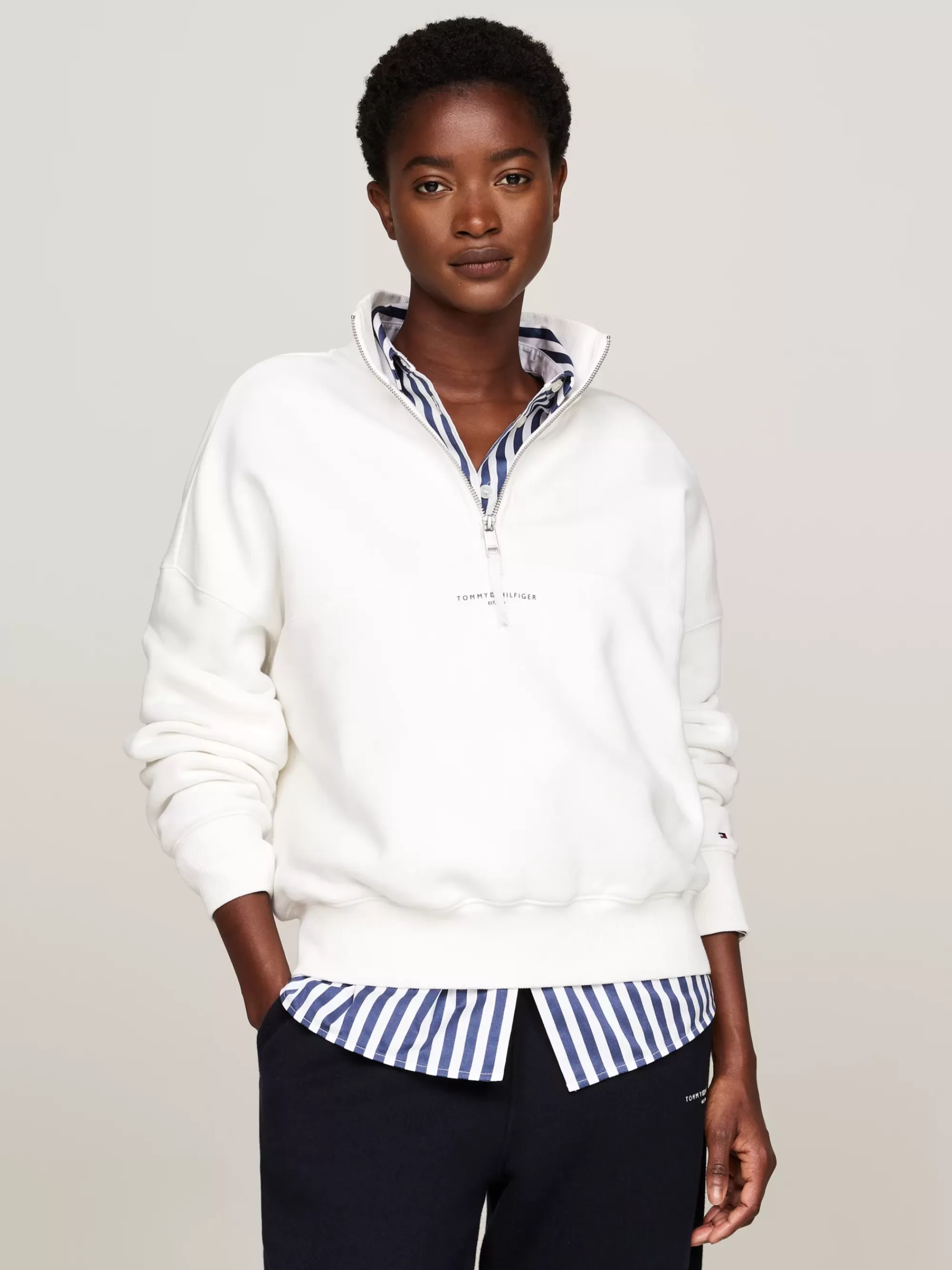 Sweatshirts & Hoodies*Tommy Hilfiger Relaxed Fit Trui Met Halve Rits ECRU