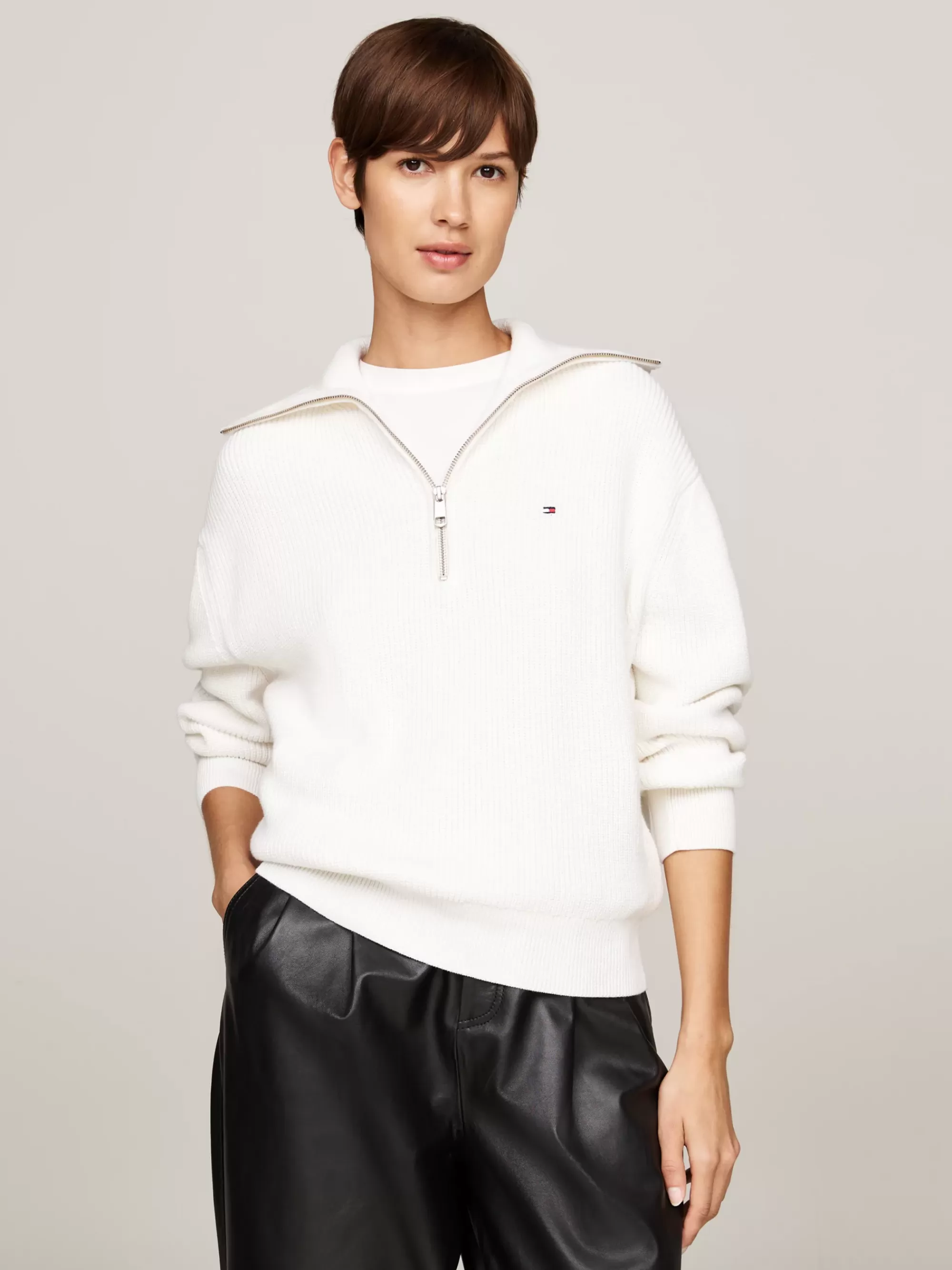 Truien | Truien & Vesten*Tommy Hilfiger Relaxed Fit Trui Met Halve Rits IVORY PETAL