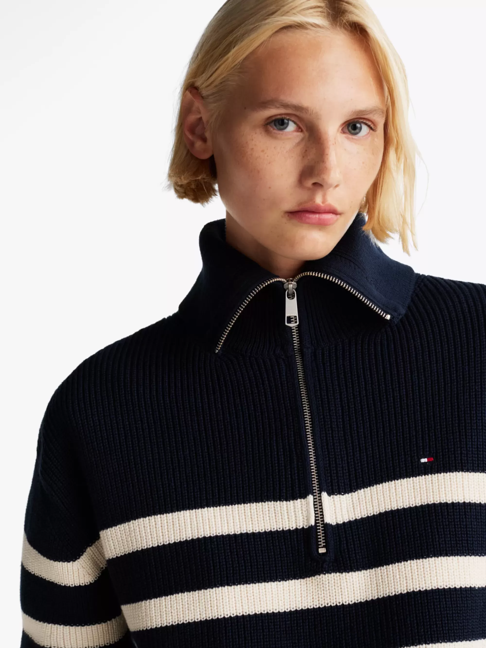 Truien | Truien & Vesten*Tommy Hilfiger Relaxed Fit Trui Met Halve Rits DESERT SKY/IVORY PETAL STRIPE