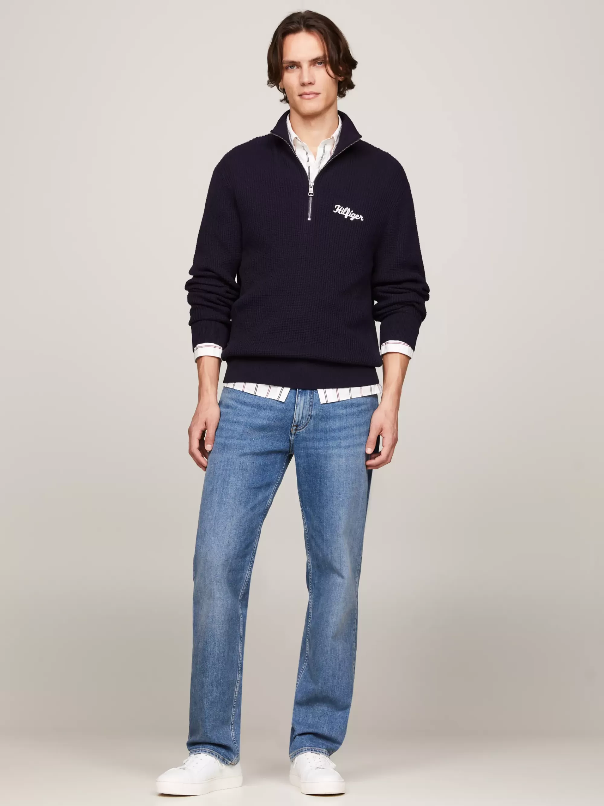 Trui Met Rits | Truien*Tommy Hilfiger Relaxed Fit Trui Met Halve Rits En Wafelsteek DESERT SKY