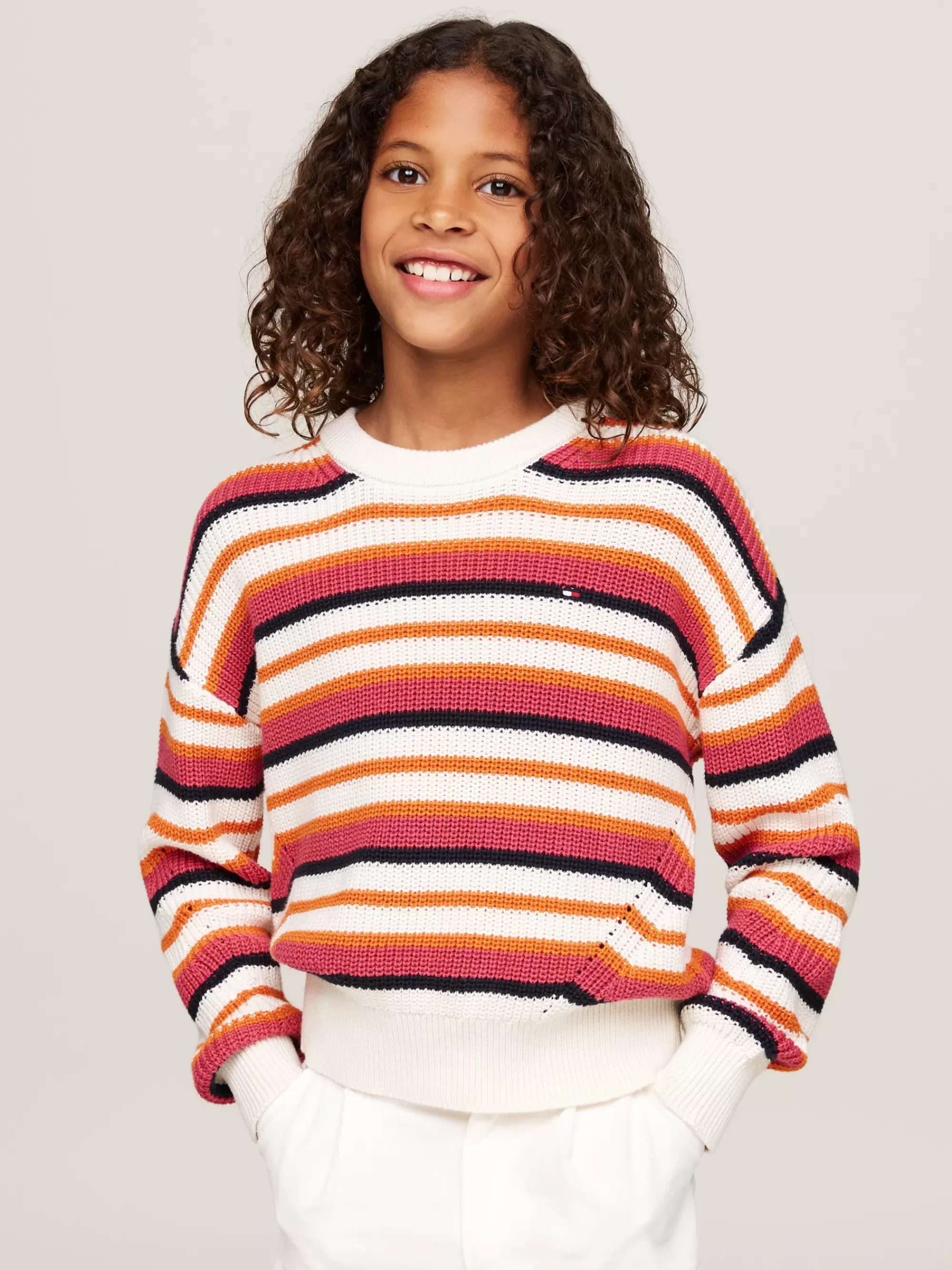 Truien & Vesten*Tommy Hilfiger Relaxed Fit Trui Met Ronde Hals En Strepen ANCIENT WHITE STRIPE MULTICOLOR
