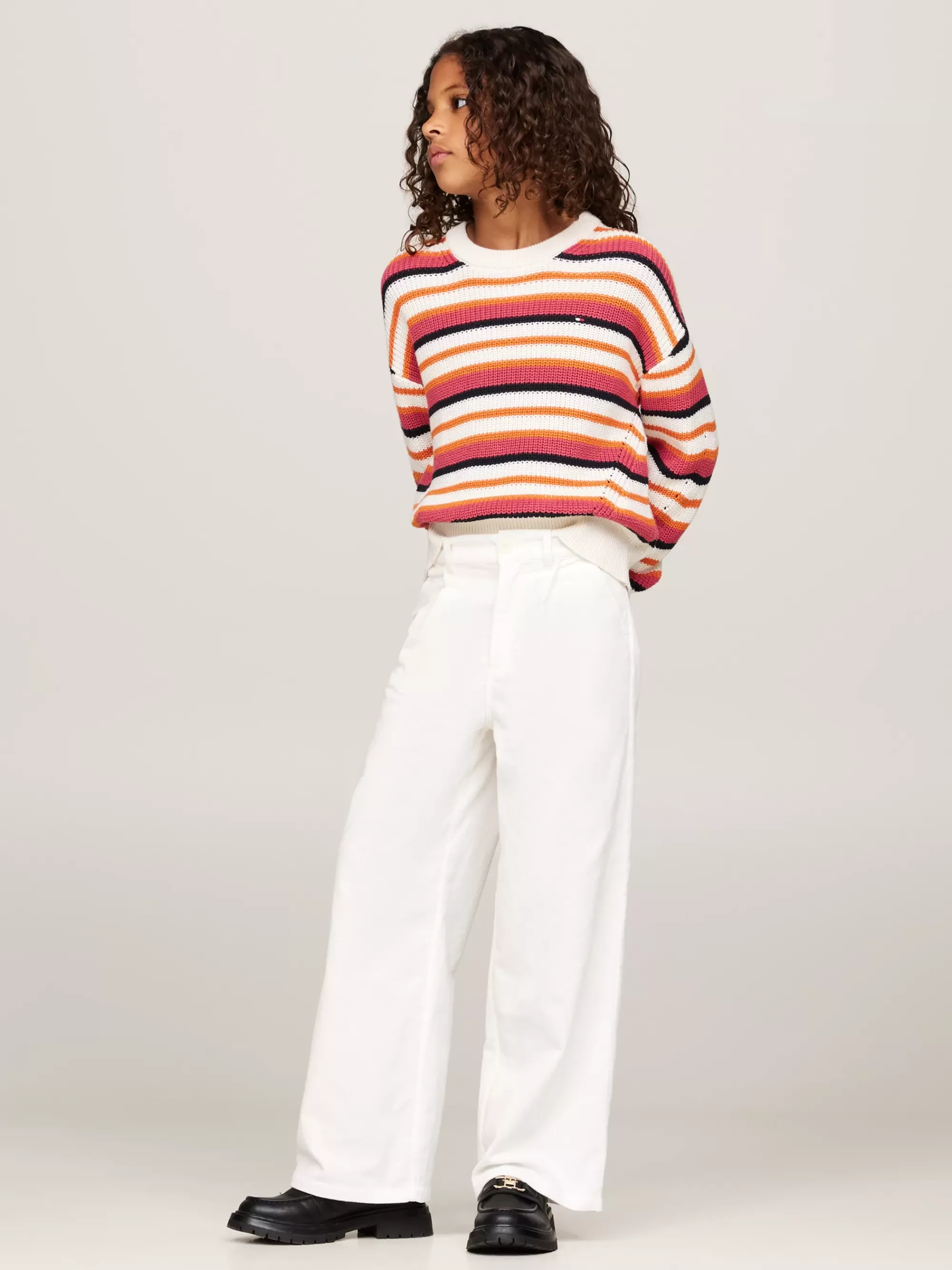 Truien & Vesten*Tommy Hilfiger Relaxed Fit Trui Met Ronde Hals En Strepen ANCIENT WHITE STRIPE MULTICOLOR