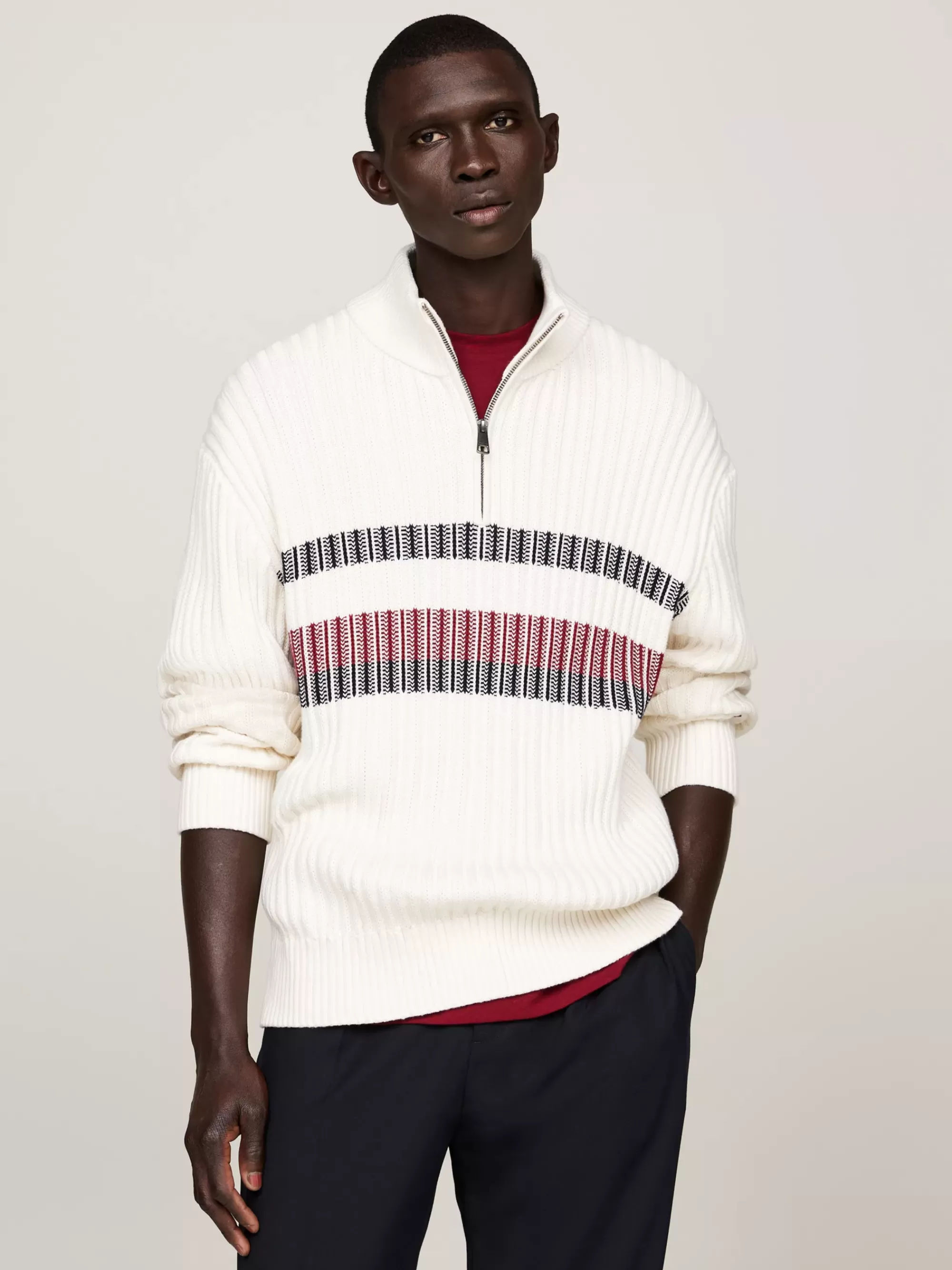 Trui Met Rits | Truien*Tommy Hilfiger Relaxed Fit Trui Met Signature-streep IVORY