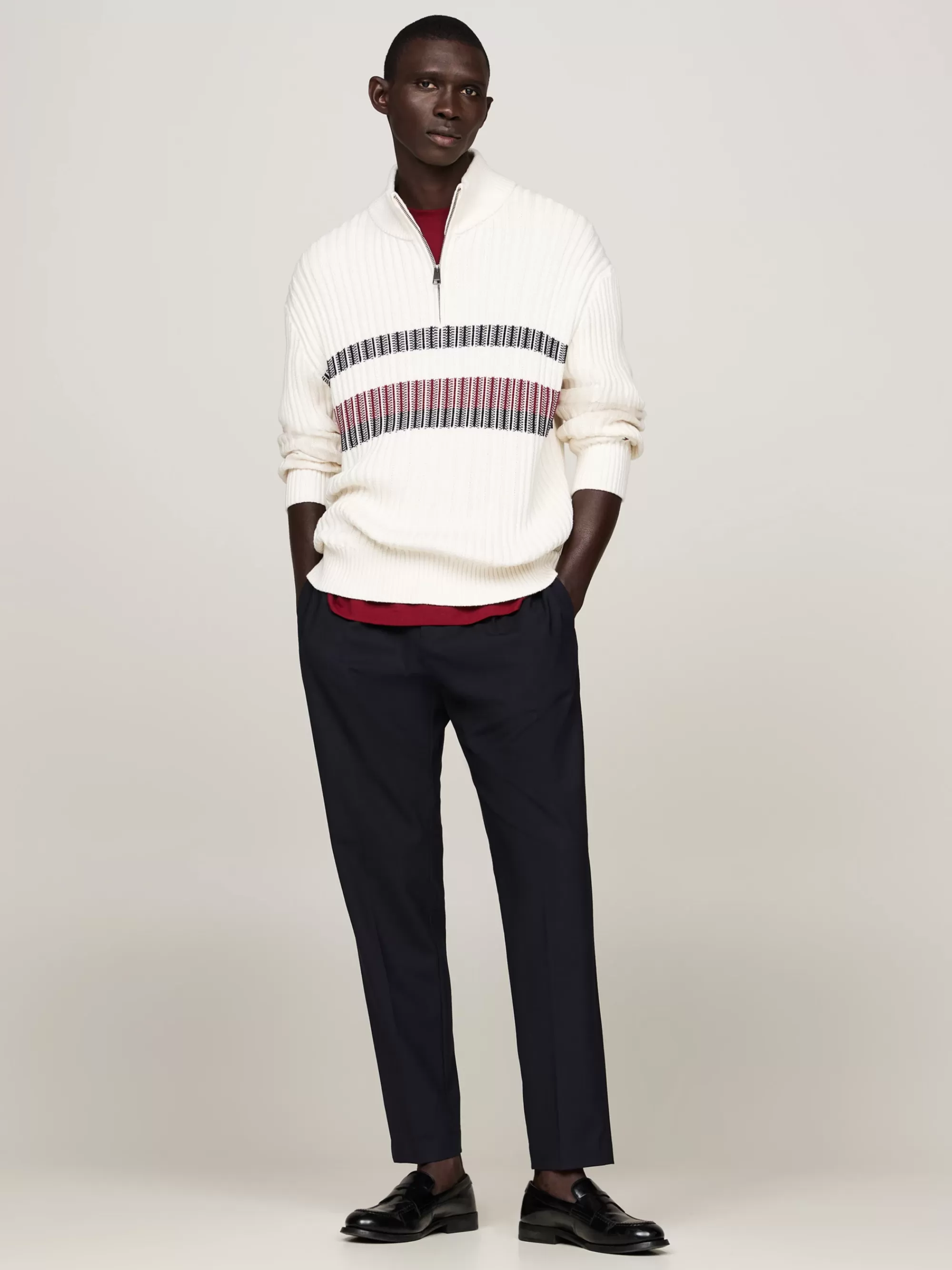 Trui Met Rits | Truien*Tommy Hilfiger Relaxed Fit Trui Met Signature-streep IVORY