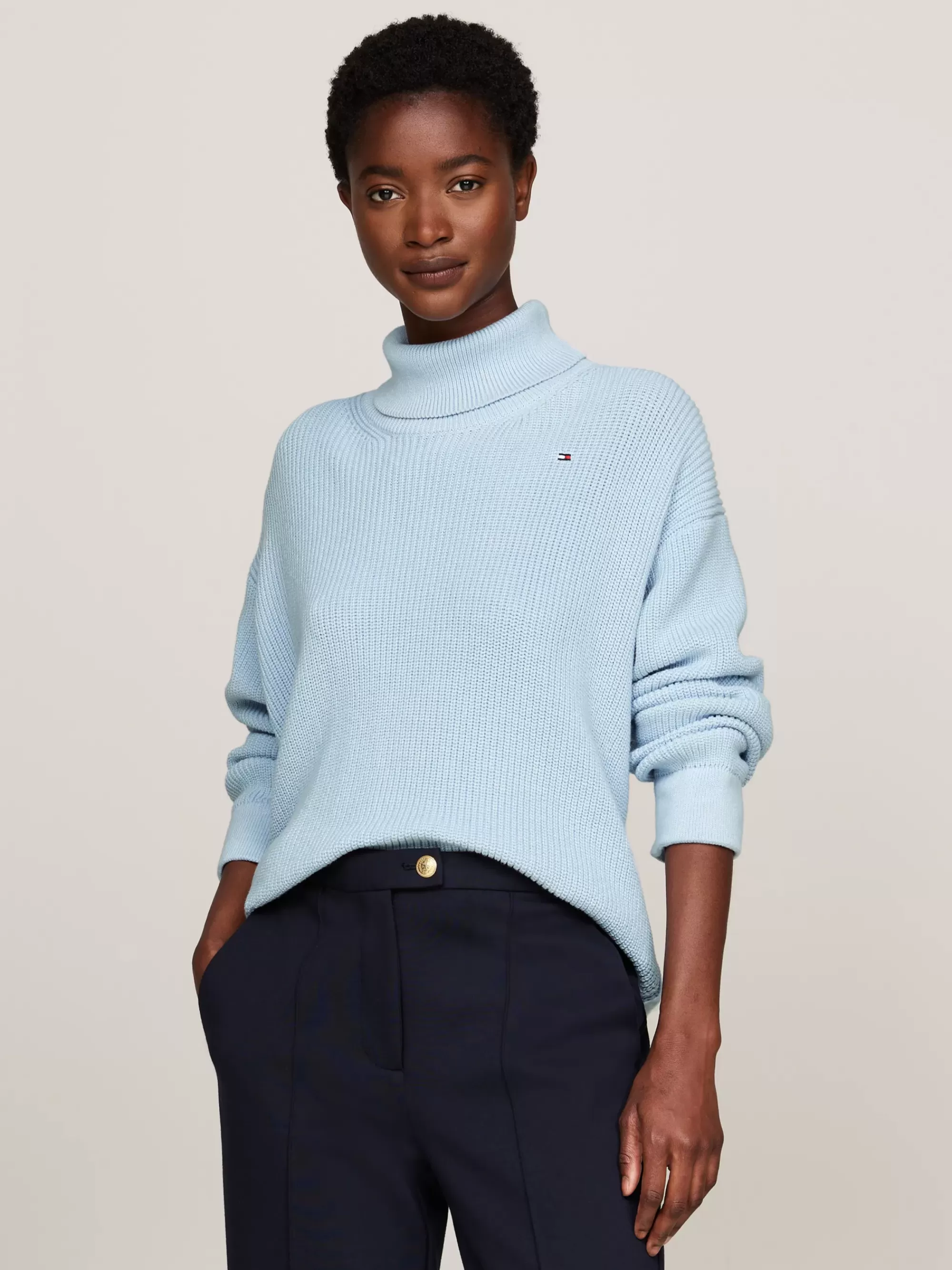 Coltruien | Truien*Tommy Hilfiger Relaxed Fit Trui Met Tricotsteek En Col BREEZY BLUE
