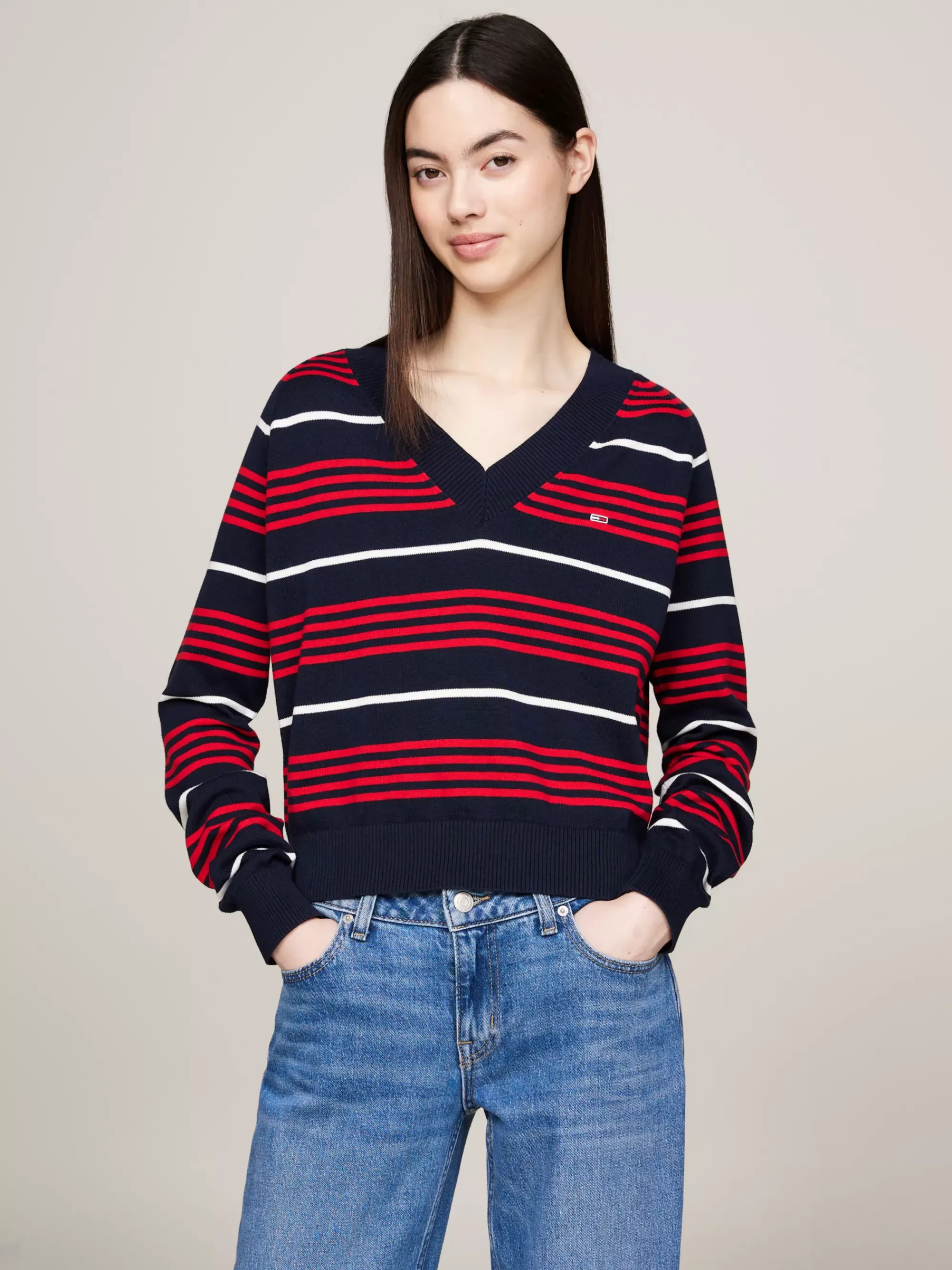 Truien | Truien & Vesten*Tommy Hilfiger Relaxed Fit Trui Met V-hals DARK NIGHT NAVY STRIPE