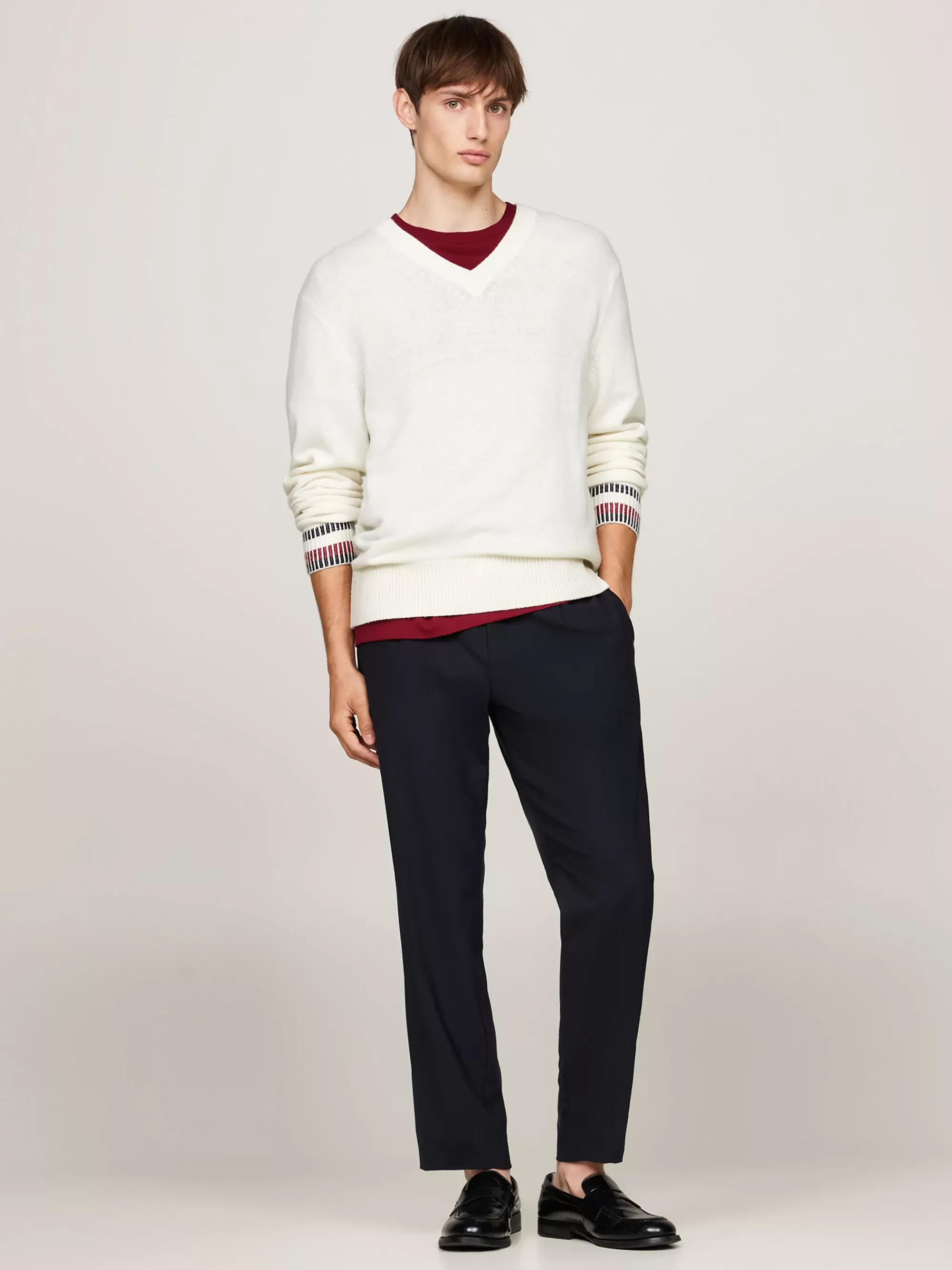 Truien | Truien & Vesten*Tommy Hilfiger Relaxed Fit Trui Met V-hals Van Wolmix IVORY