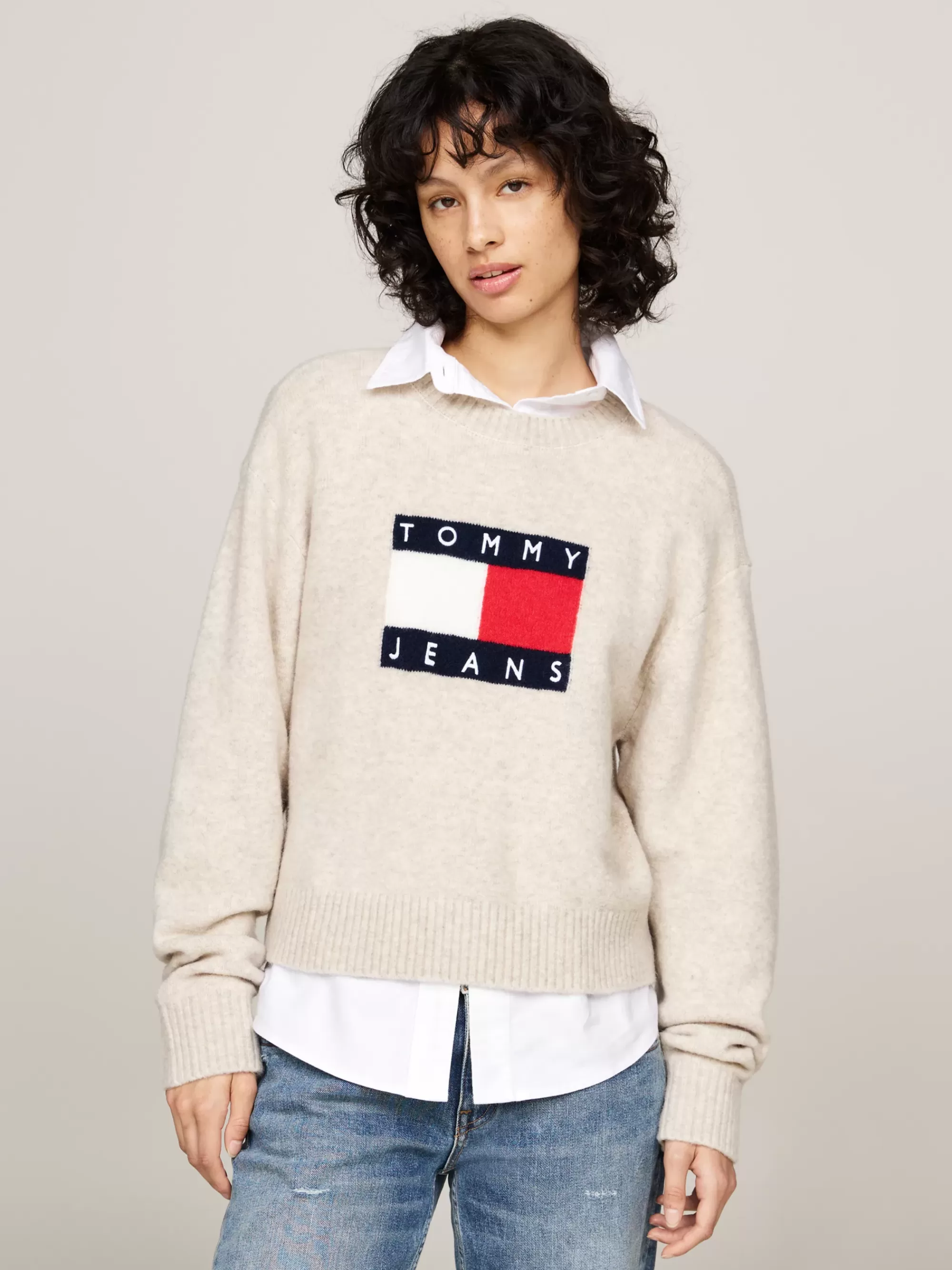Truien Met Ronde Hals | Truien*Tommy Hilfiger Relaxed Fit Trui Van Gemêleerde Wolmix ANCIENT WHITE MELANGE