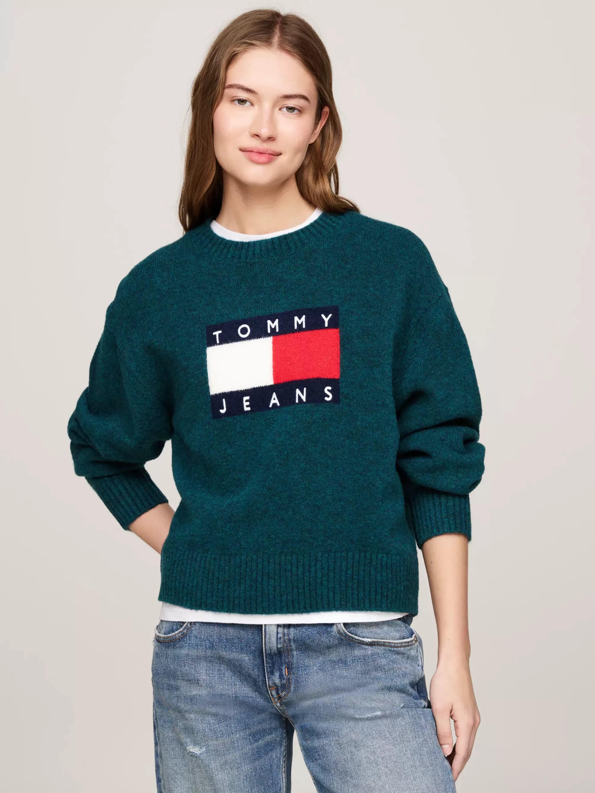 Truien Met Ronde Hals | Truien*Tommy Hilfiger Relaxed Fit Trui Van Gemêleerde Wolmix DEEP SEAWATER MELANGE