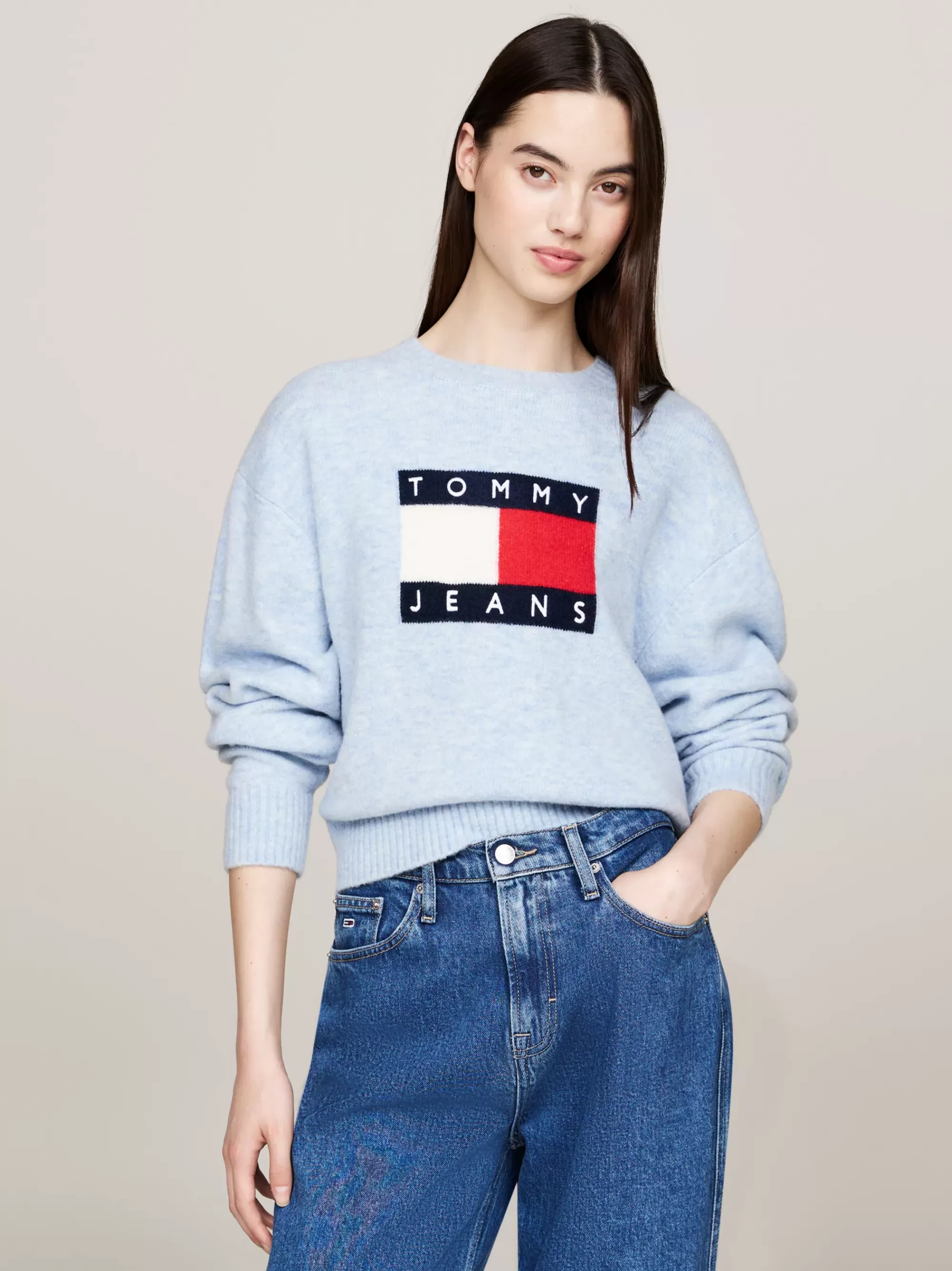 Truien Met Ronde Hals | Truien*Tommy Hilfiger Relaxed Fit Trui Van Gemêleerde Wolmix VESSEL BLUE MELANGE