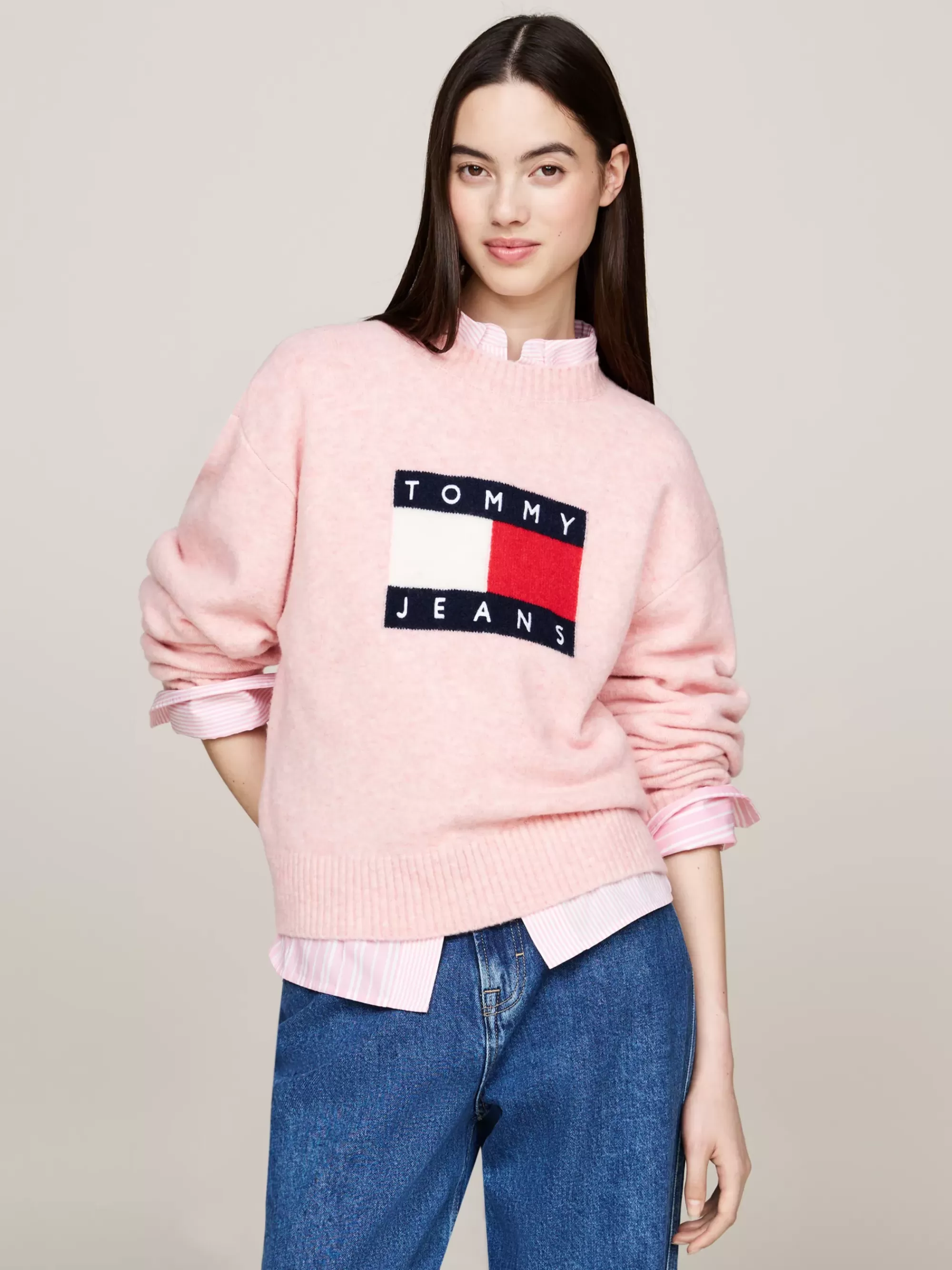 Truien Met Ronde Hals | Truien*Tommy Hilfiger Relaxed Fit Trui Van Gemêleerde Wolmix BALLET PINK MELANGE