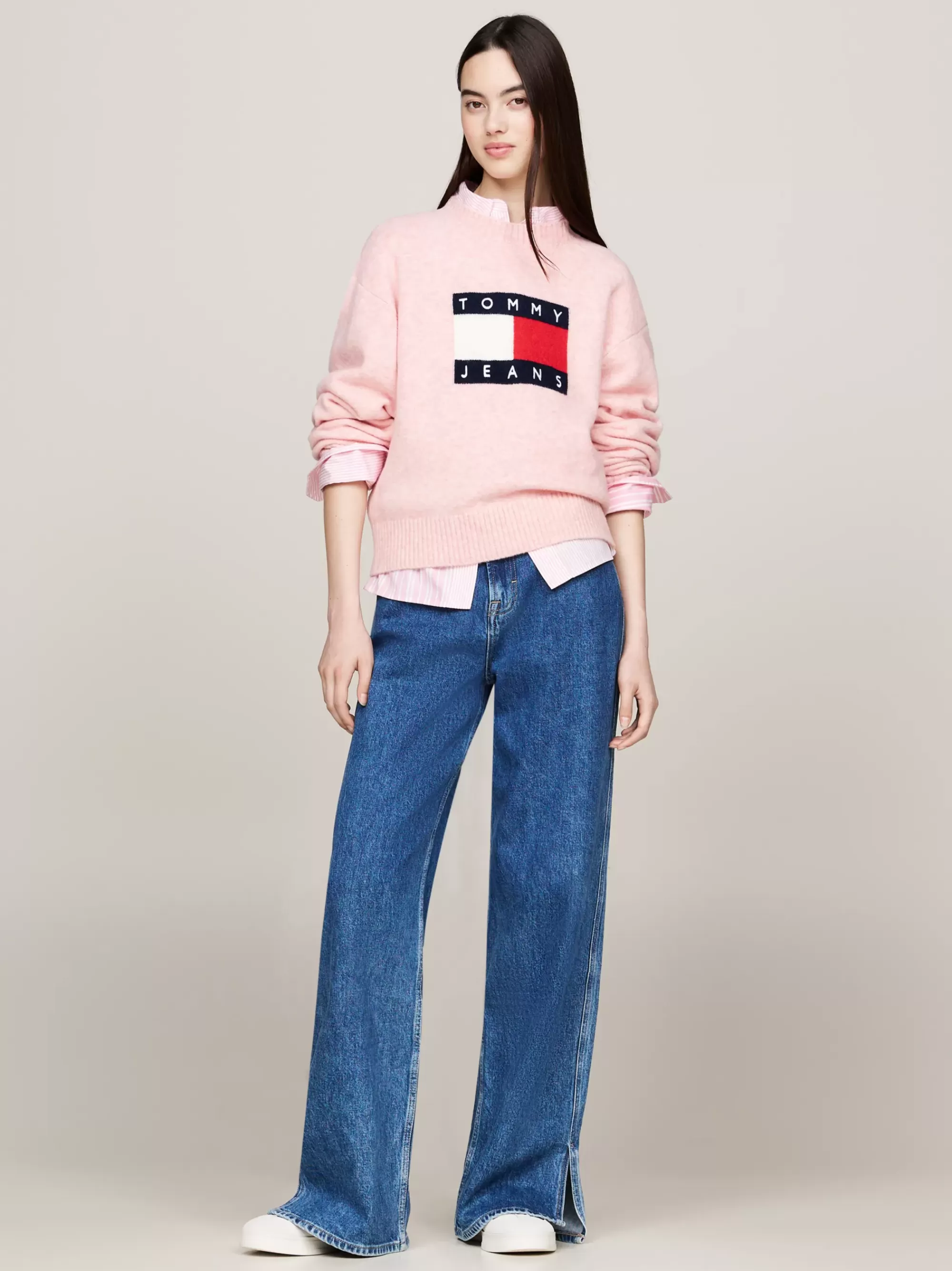 Truien Met Ronde Hals | Truien*Tommy Hilfiger Relaxed Fit Trui Van Gemêleerde Wolmix BALLET PINK MELANGE