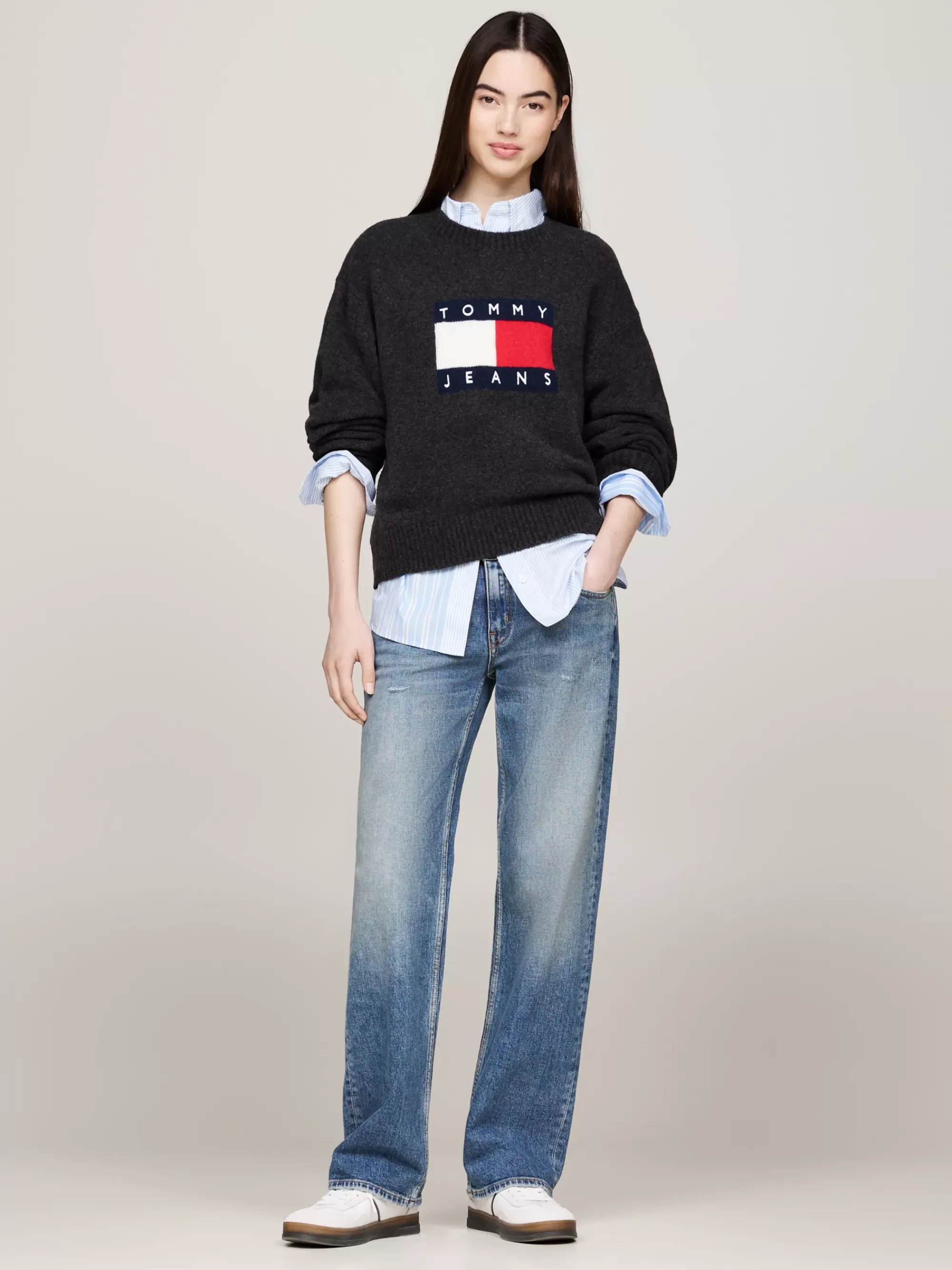 Truien Met Ronde Hals | Truien*Tommy Hilfiger Relaxed Fit Trui Van Gemêleerde Wolmix BLACK MELANGE