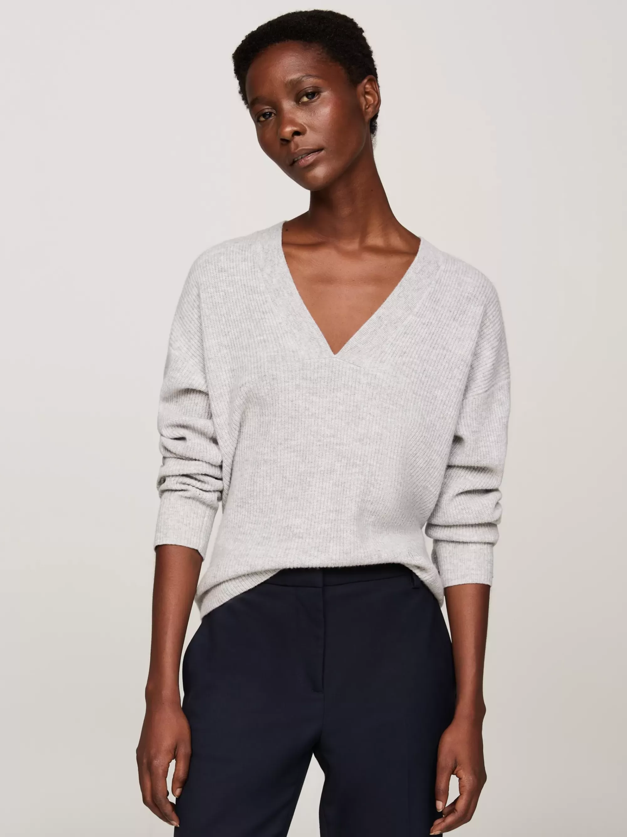 Truien | Truien & Vesten*Tommy Hilfiger Relaxed Fit Trui Van Wol En Kasjmier Met V-hals LIGHT GREY HTR