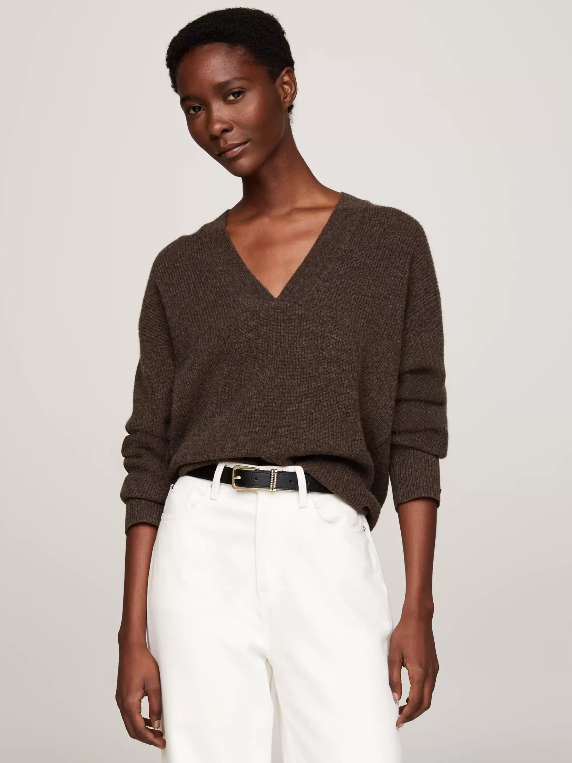 Truien | Truien & Vesten*Tommy Hilfiger Relaxed Fit Trui Van Wol En Kasjmier Met V-hals LEGACY BROWN HEATHER