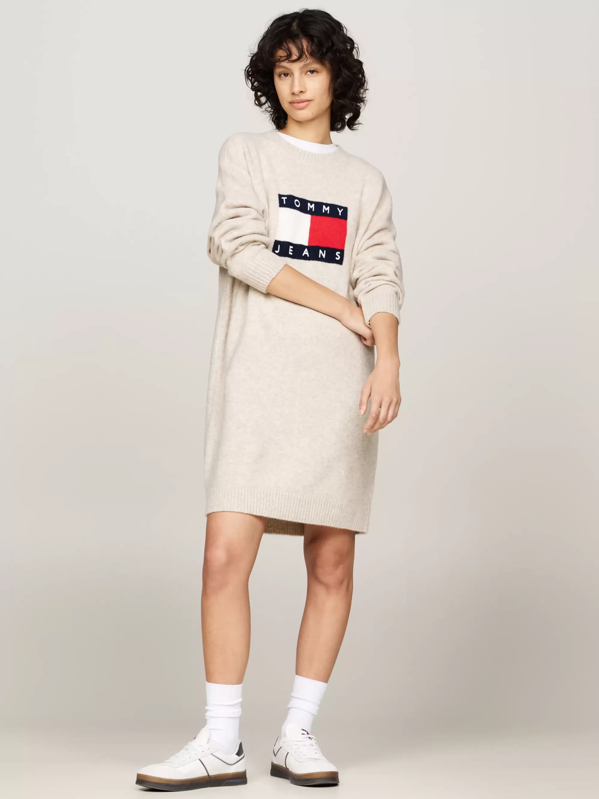 Jurken*Tommy Hilfiger Relaxed Fit Trui-jurk Van Wolmix Melange ANCIENT WHITE MELANGE