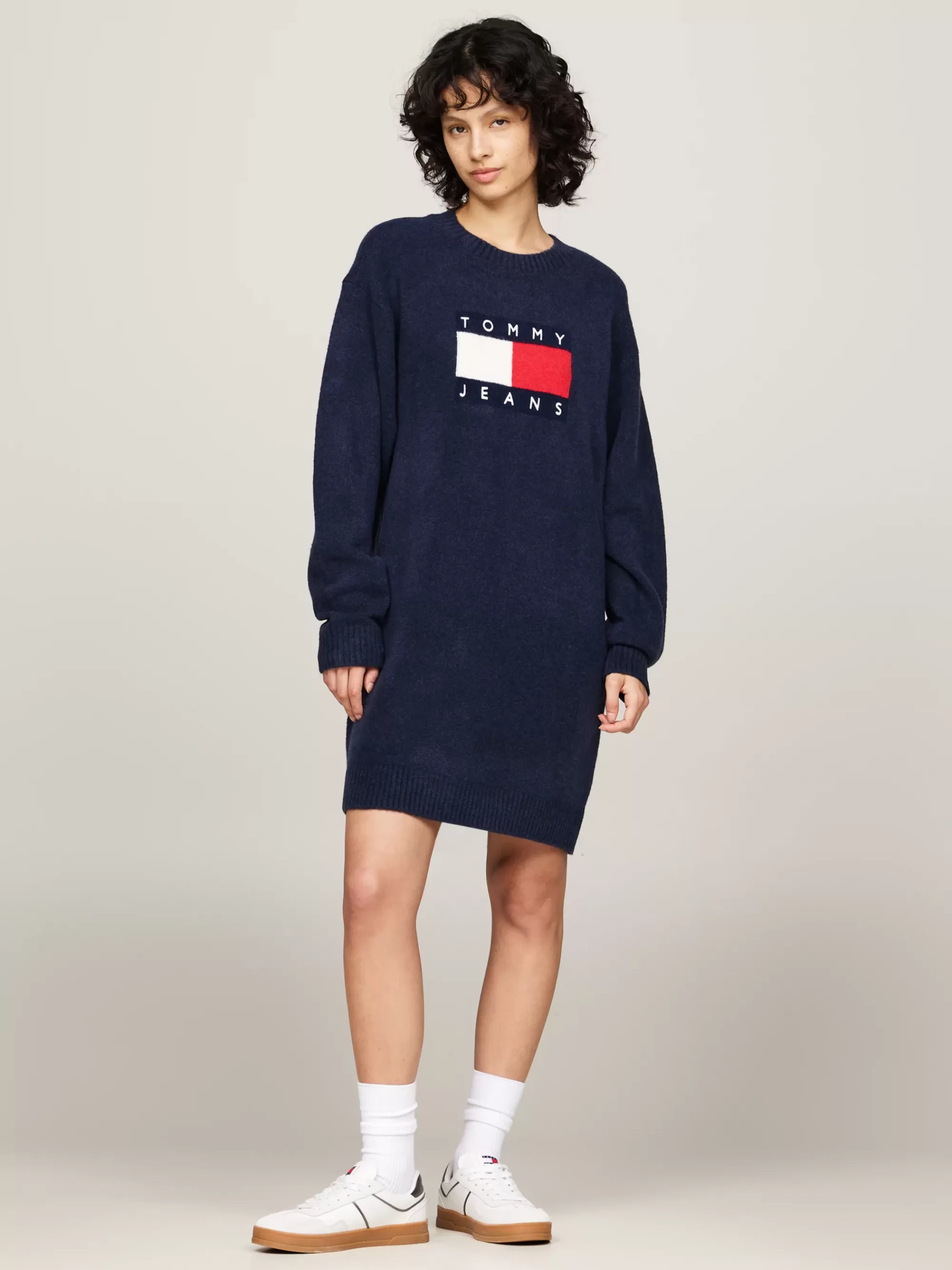 Jurken*Tommy Hilfiger Relaxed Fit Trui-jurk Van Wolmix Melange DARK NIGHT NAVY MELANGE