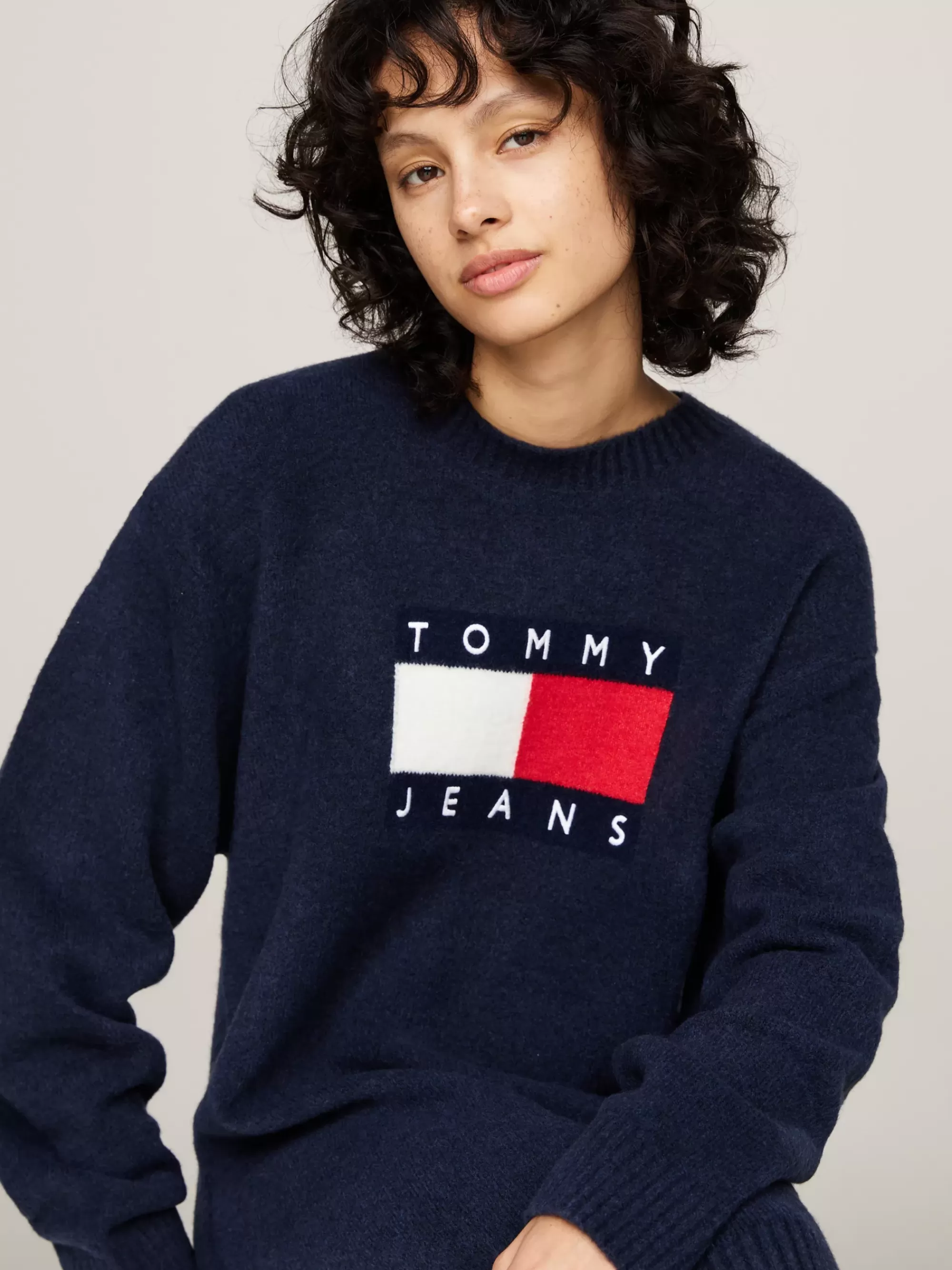 Jurken*Tommy Hilfiger Relaxed Fit Trui-jurk Van Wolmix Melange DARK NIGHT NAVY MELANGE