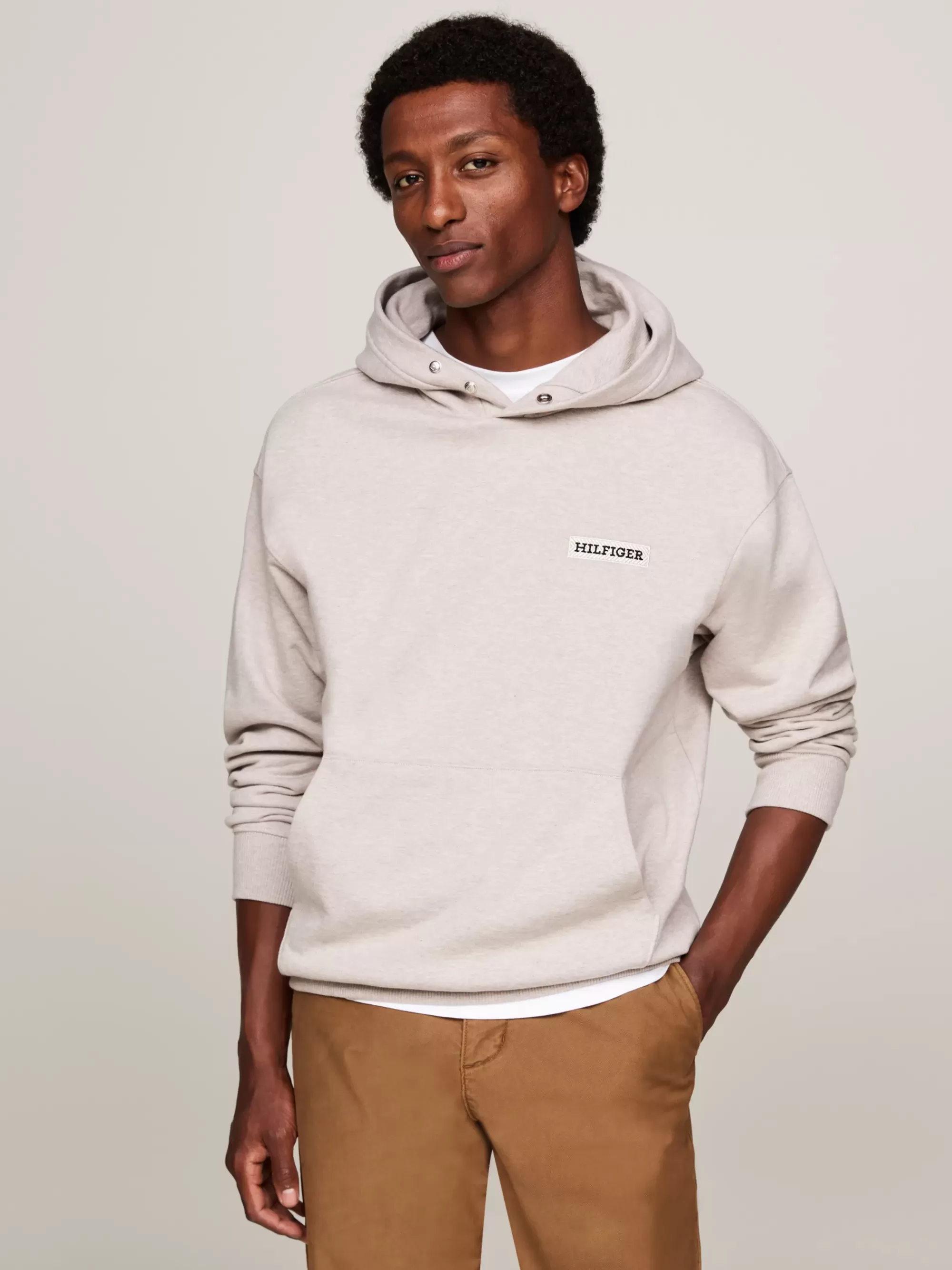 Sweatshirts & Hoodies*Tommy Hilfiger Relaxed Fit Twill Hoodie Met Logopatch HEATHERED PEBBLE