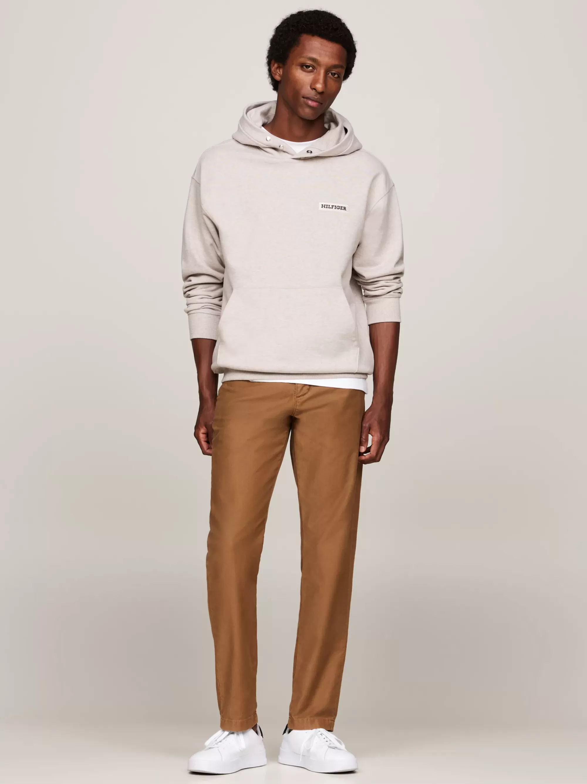 Sweatshirts & Hoodies*Tommy Hilfiger Relaxed Fit Twill Hoodie Met Logopatch HEATHERED PEBBLE