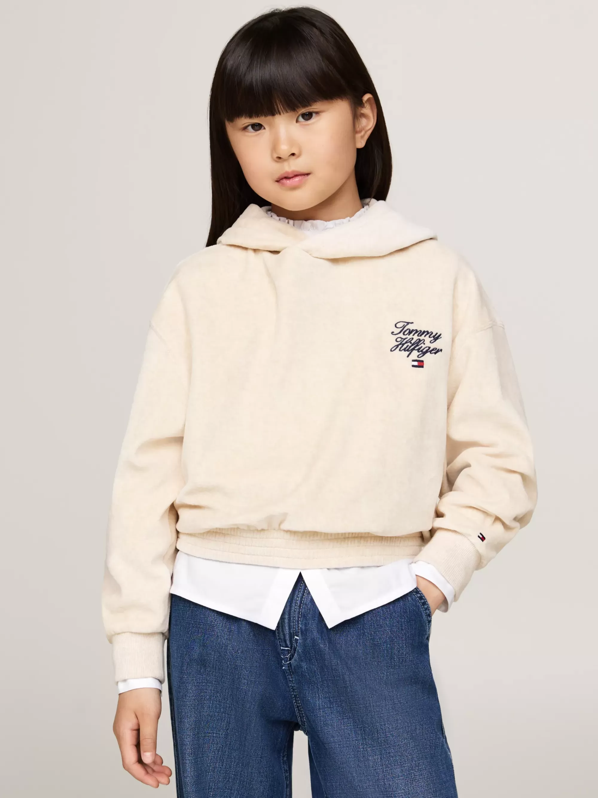 Sweatshirts & Hoodies*Tommy Hilfiger Relaxed Fit Velours Hoodie Met Scriptlogo HEATHERED OAT