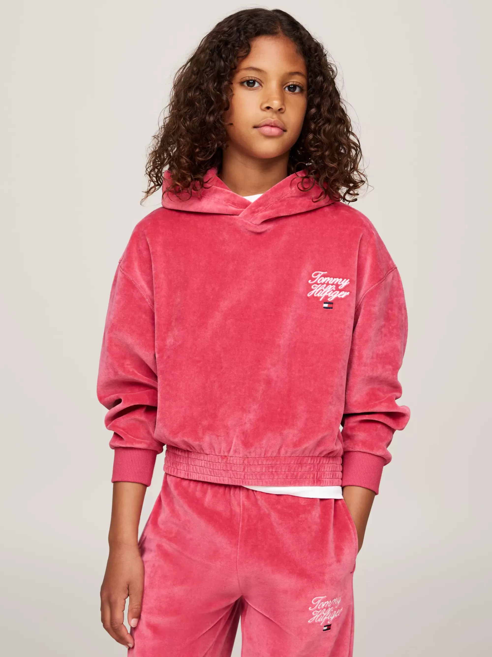 Sweatshirts & Hoodies*Tommy Hilfiger Relaxed Fit Velours Hoodie Met Scriptlogo HERITAGE PINK