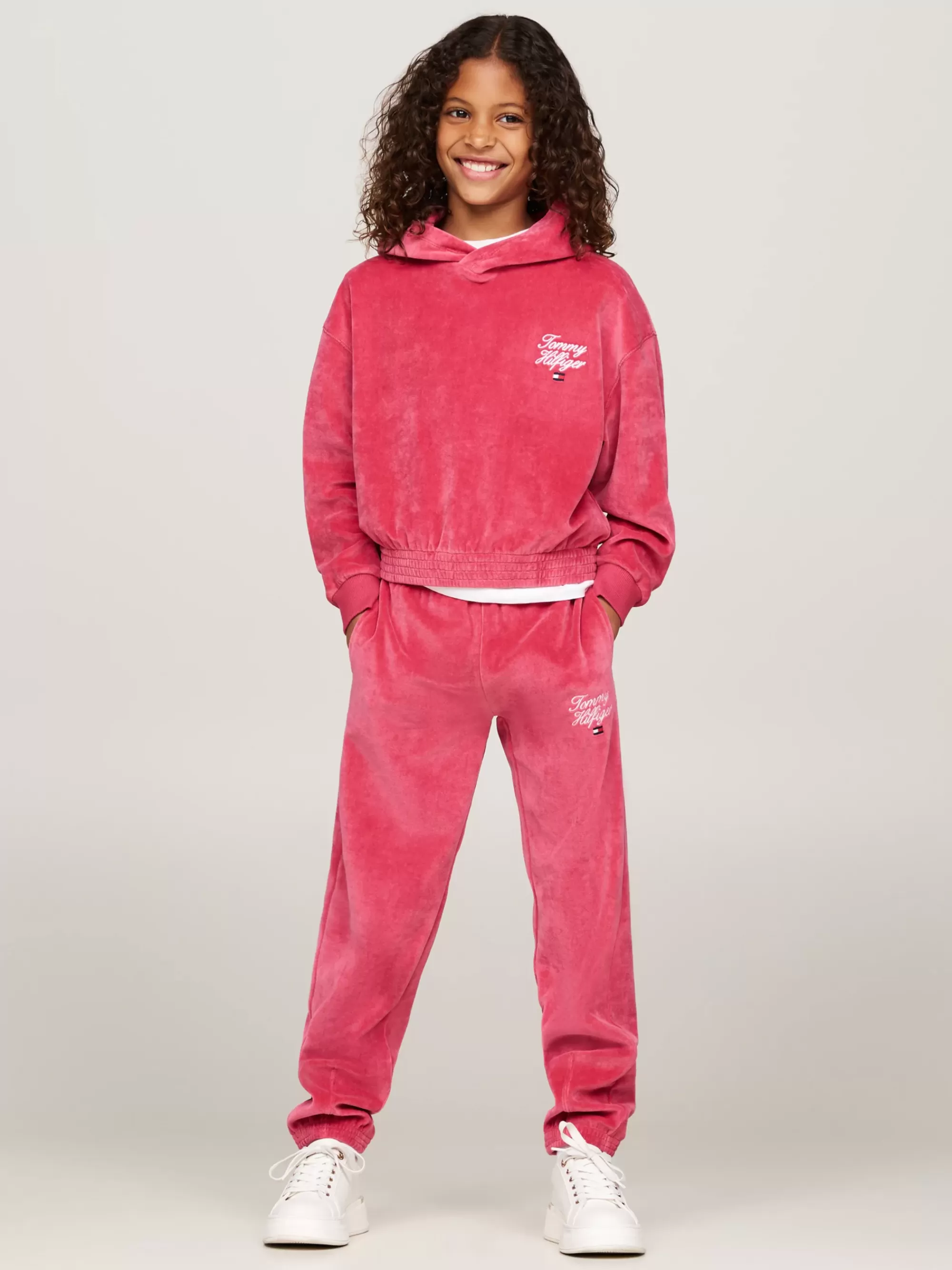 Sweatshirts & Hoodies*Tommy Hilfiger Relaxed Fit Velours Hoodie Met Scriptlogo HERITAGE PINK