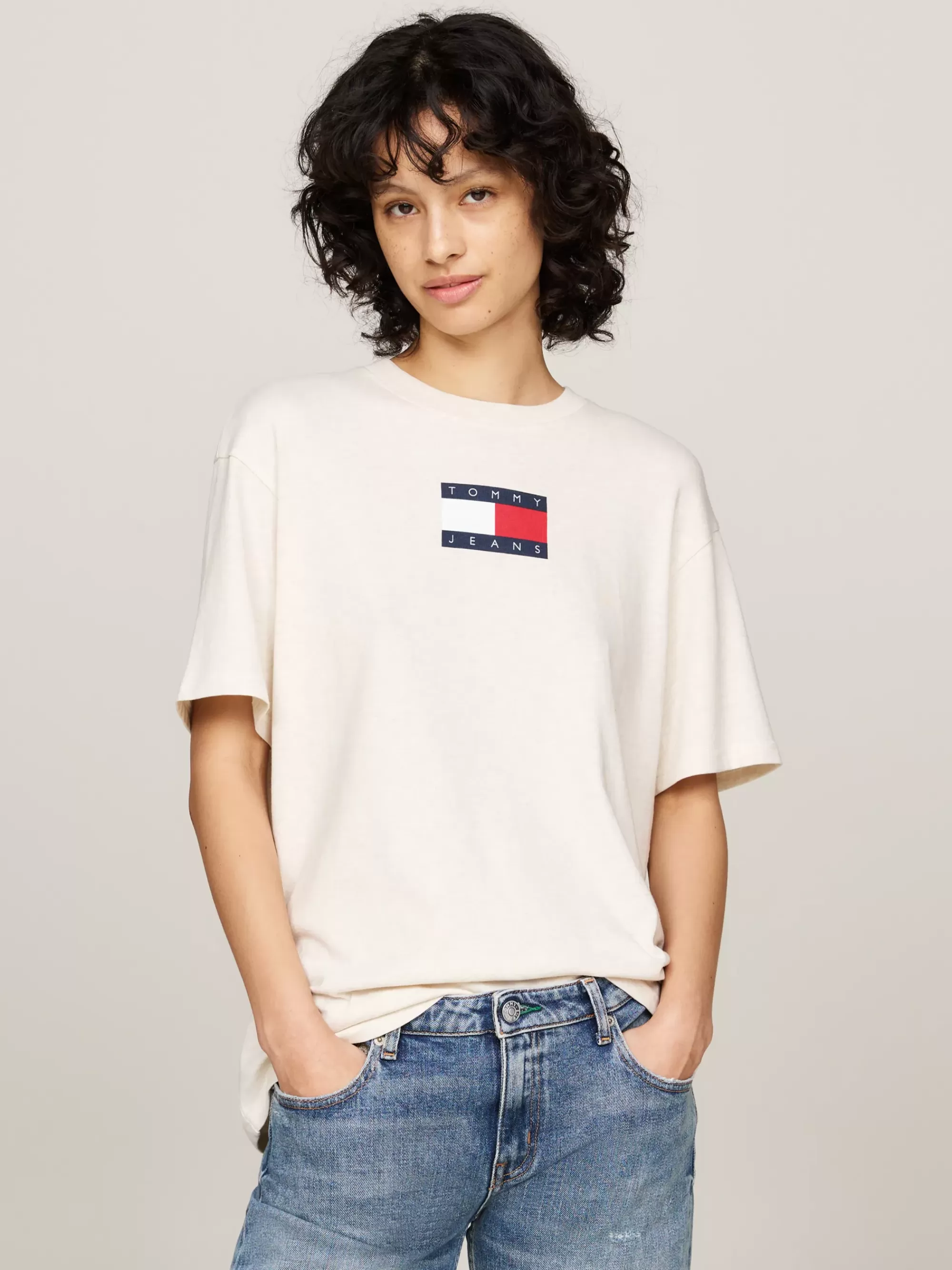 T-Shirts*Tommy Hilfiger Relaxed Gemêleerd T-shirt Met Ronde Hals ANCIENT WHITE MELANGE