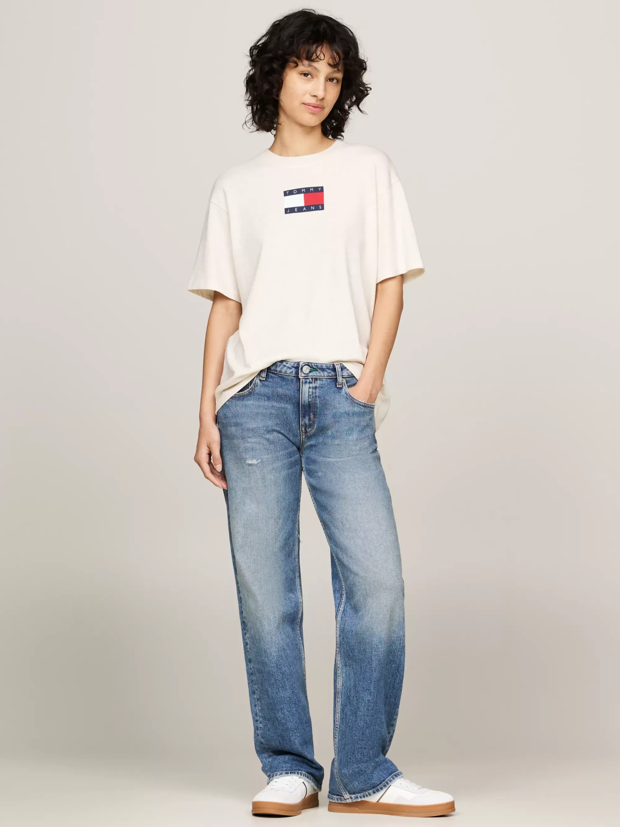 T-Shirts*Tommy Hilfiger Relaxed Gemêleerd T-shirt Met Ronde Hals ANCIENT WHITE MELANGE