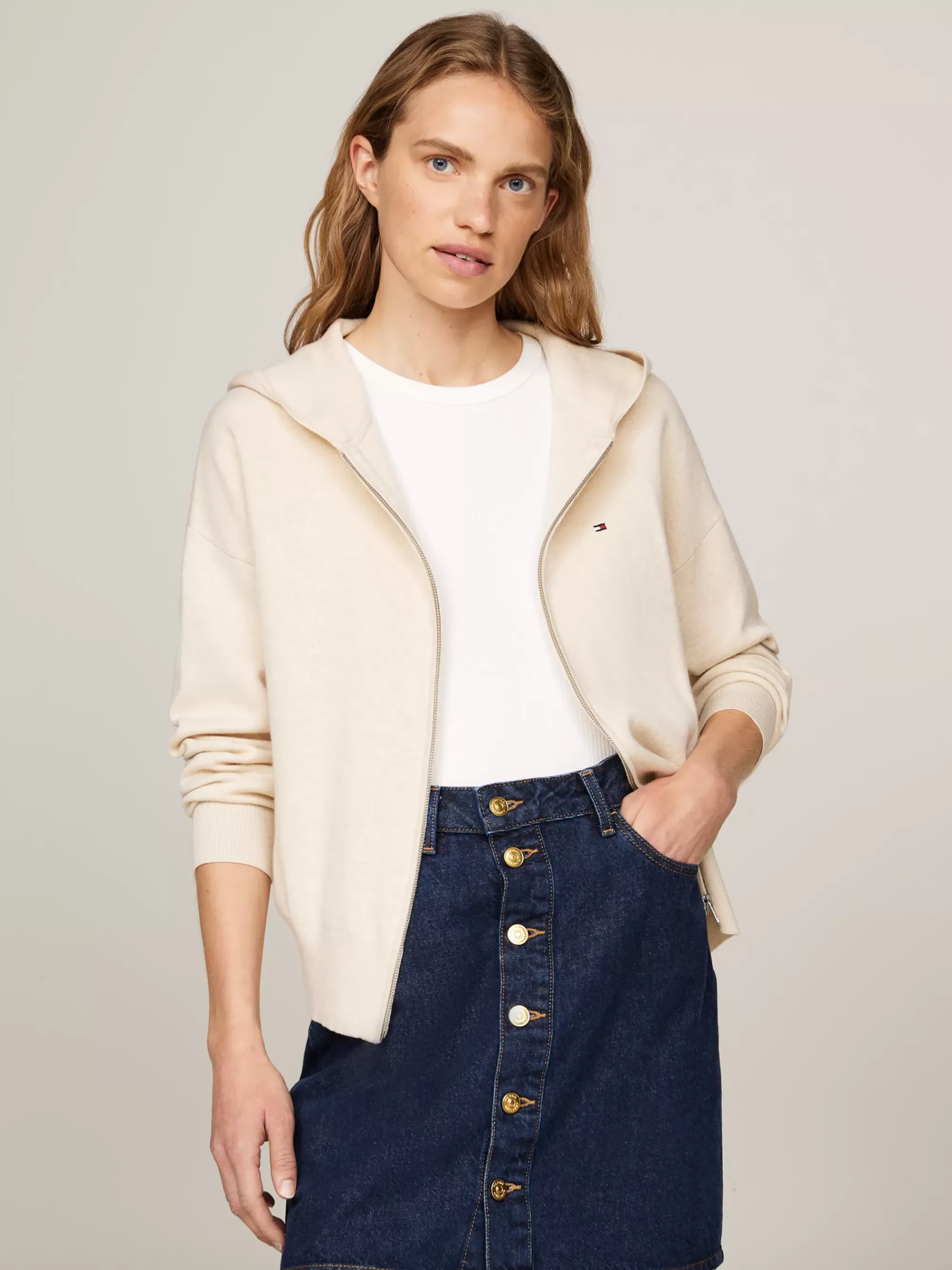 Vesten | Truien & Vesten*Tommy Hilfiger Relaxed Jersey Ritsvest Met Capuchon CLASSIC BEIGE