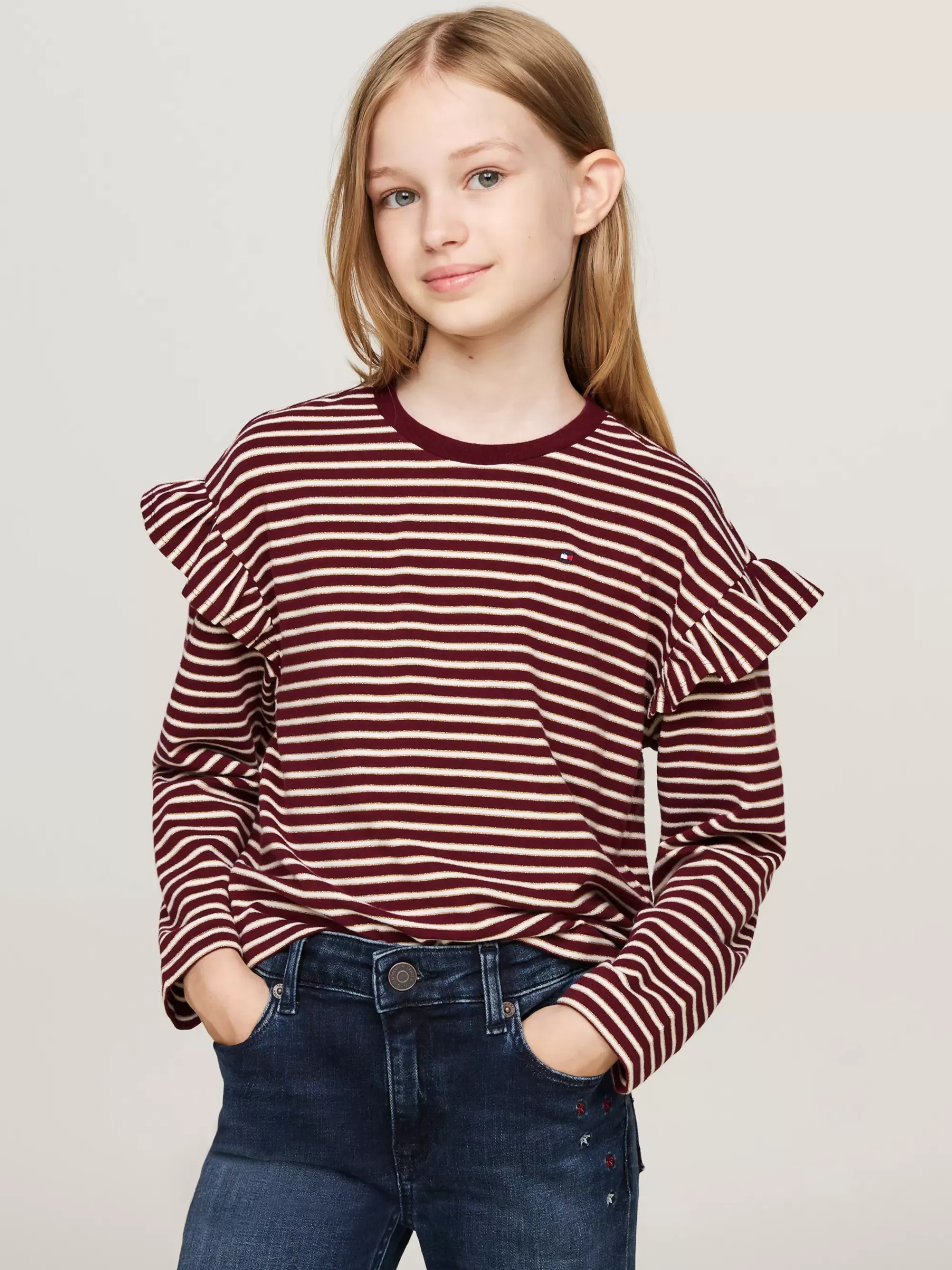 Tops & T-Shirts*Tommy Hilfiger Relaxed Longsleeve T-shirt Met Metallic Streep DEEP ROUGE STRIPE