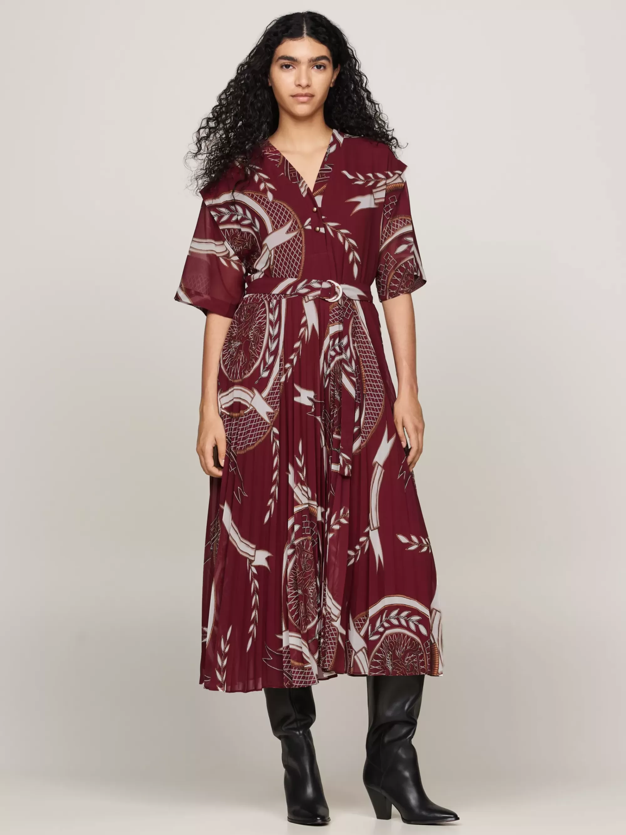 Jurken*Tommy Hilfiger Relaxed Midi-jurk Met Plooien En Embleem ROUGE