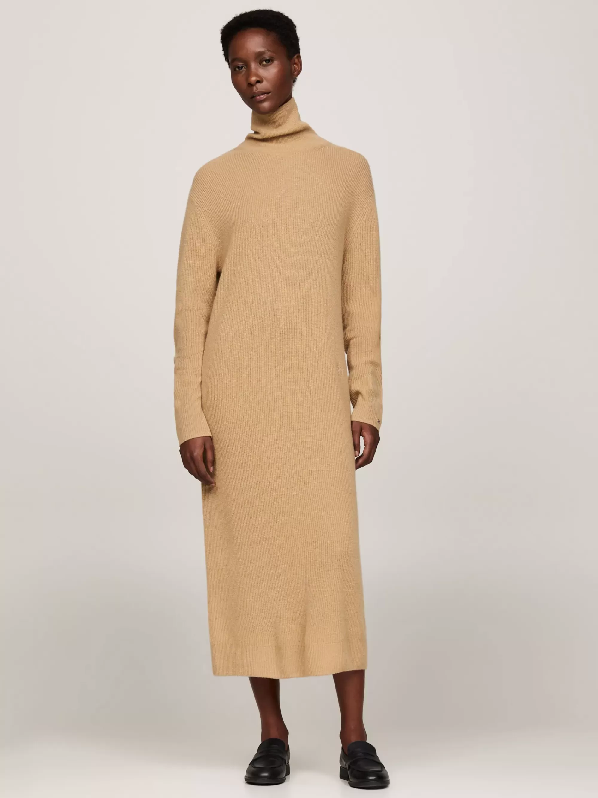 Jurken*Tommy Hilfiger Relaxed Midi-sweaterjurk Van Kasjmiermix CLASSIC KHAKI