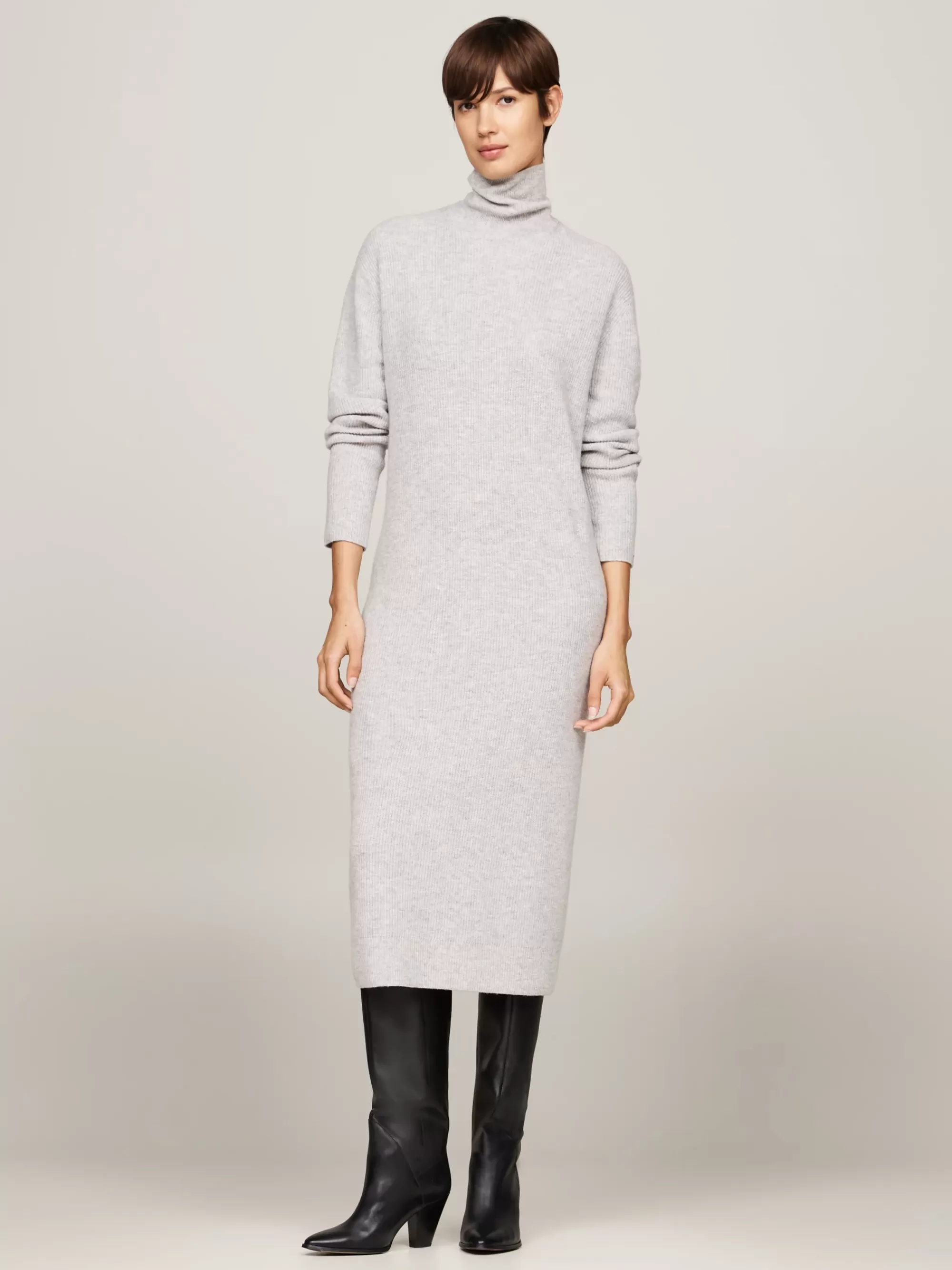 Jurken*Tommy Hilfiger Relaxed Midi-sweaterjurk Van Kasjmiermix LIGHT GREY HTR