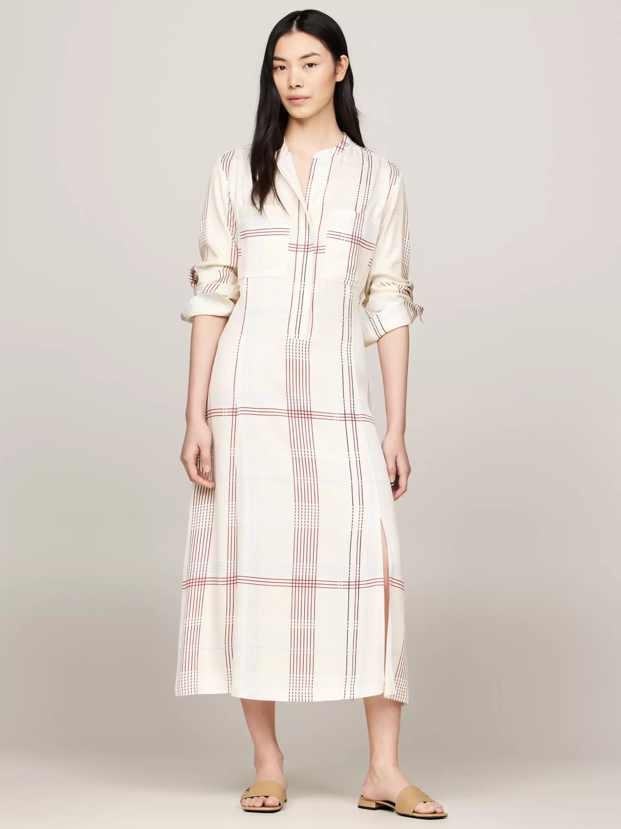 Jurken*Tommy Hilfiger Relaxed Mini-jurk Met Ruit En Ceintuur GLOBAL STP CHECK/ S/ LEMON ICE