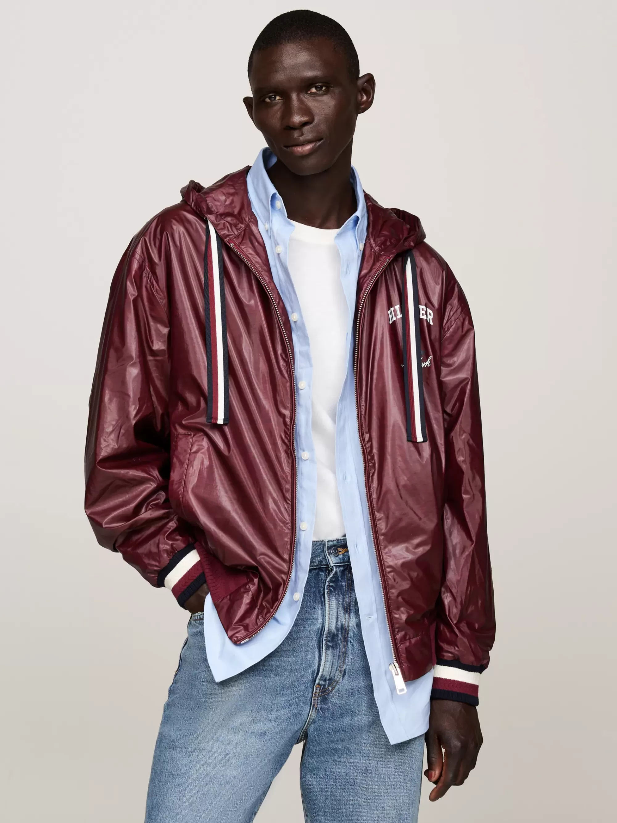 Jassen & Jacks | Bomberjacks*Tommy Hilfiger Relaxed Mélange-jersey Coach Jack Met Embleem ROUGE HEATHER
