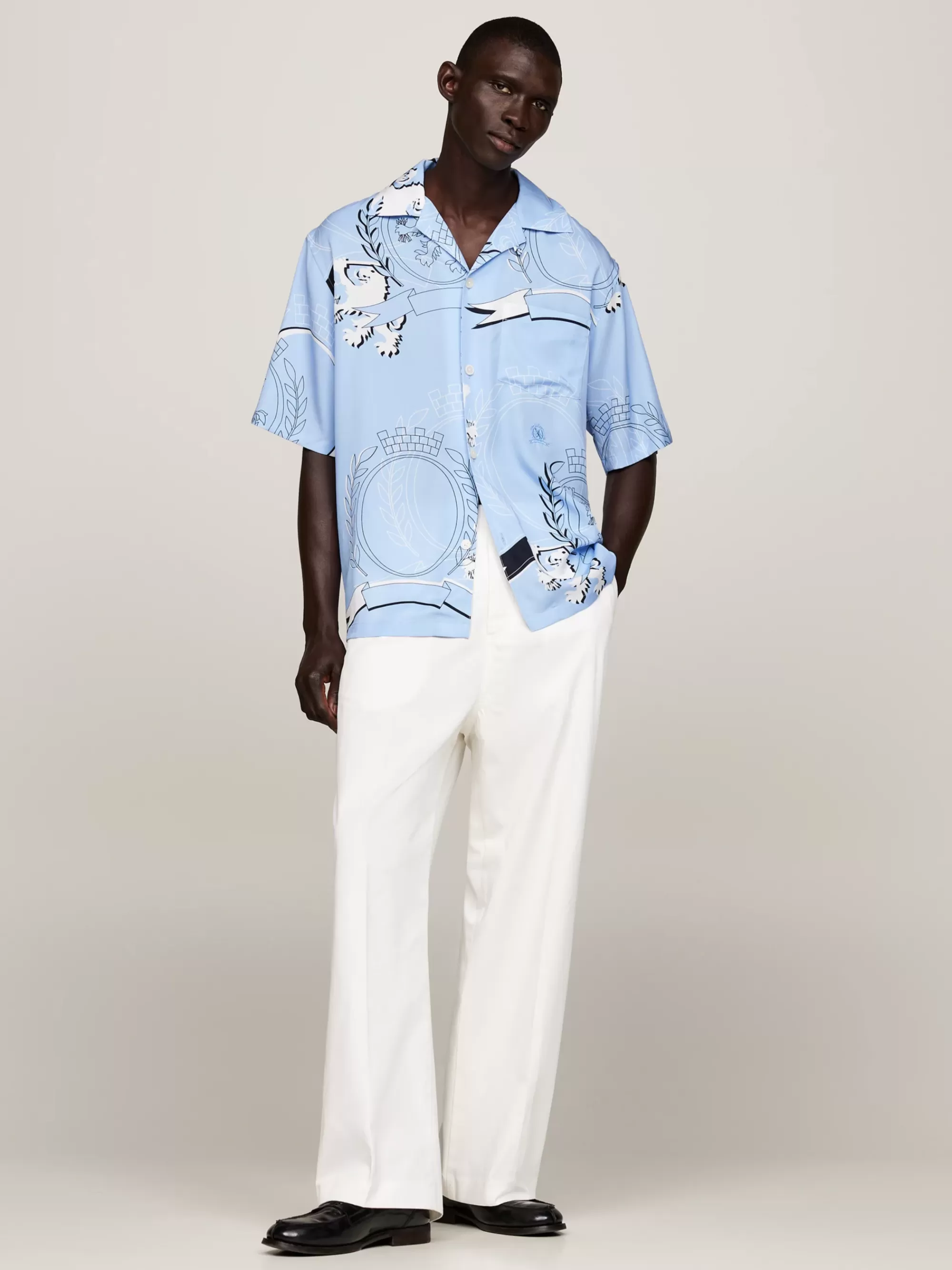 Overhemden*Tommy Hilfiger Relaxed Overhemd Met Korte Mouwen En Embleem VESSEL BLUE