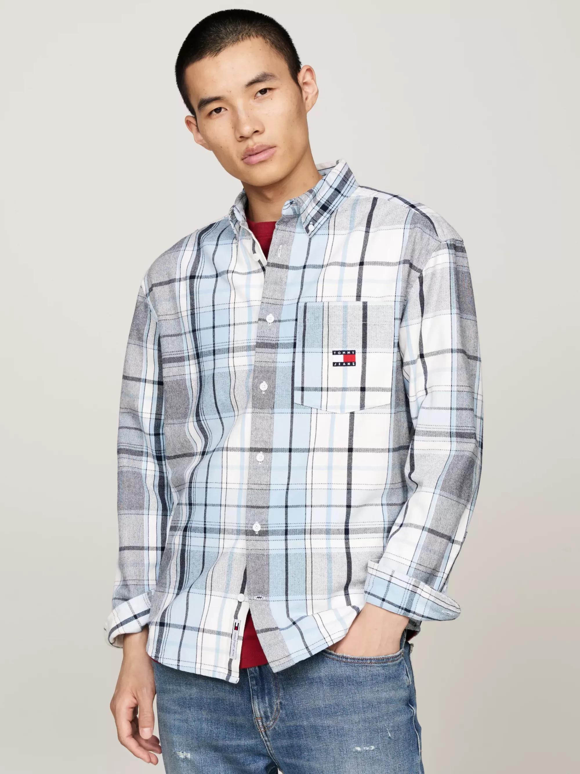 Overhemden*Tommy Hilfiger Relaxed Overhemd Van Geborstelde Flanel ANCIENT WHITE / MULTI