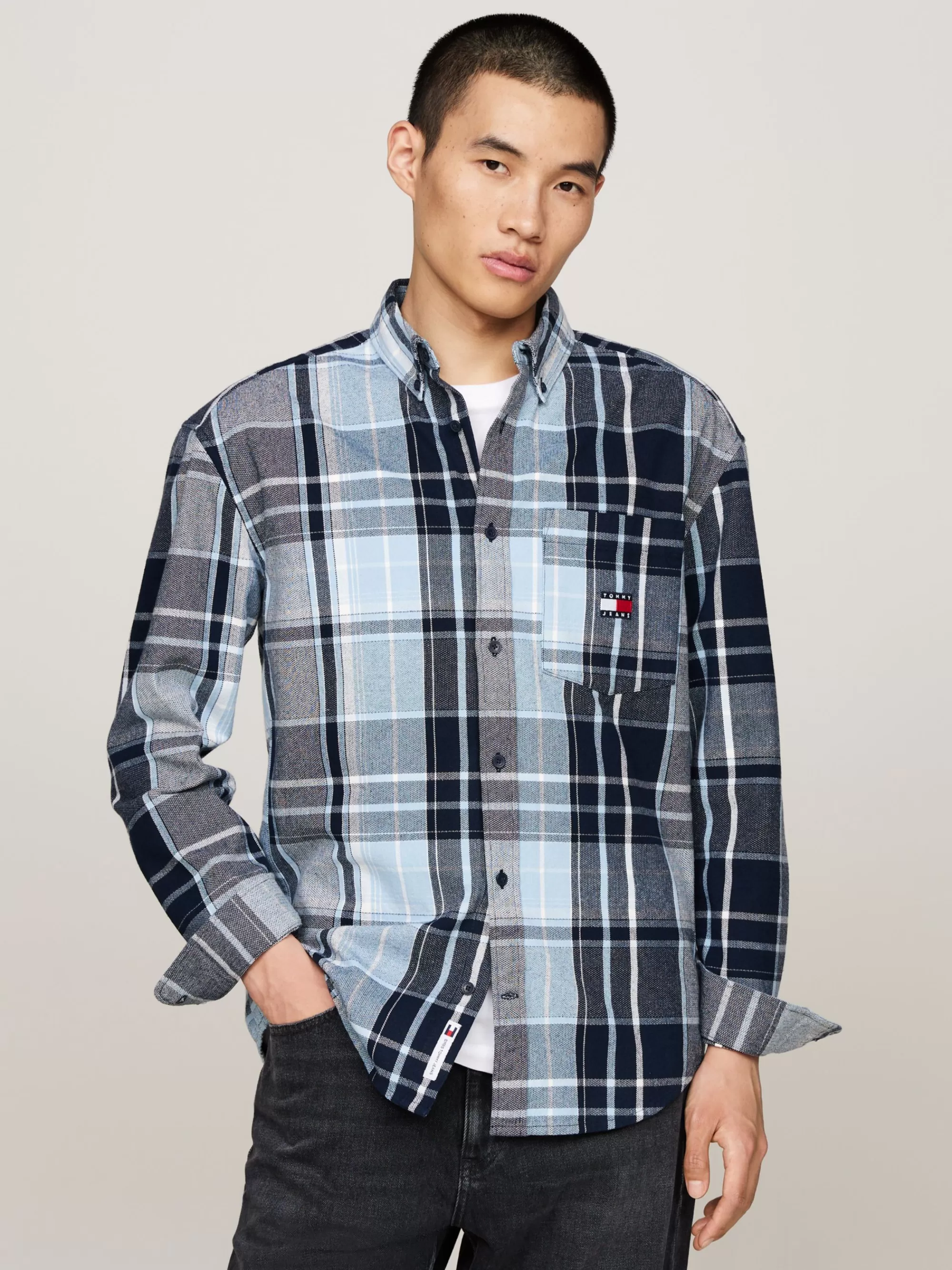 Overhemden*Tommy Hilfiger Relaxed Overhemd Van Geborstelde Flanel DARK NIGHT NAVY / MULTI