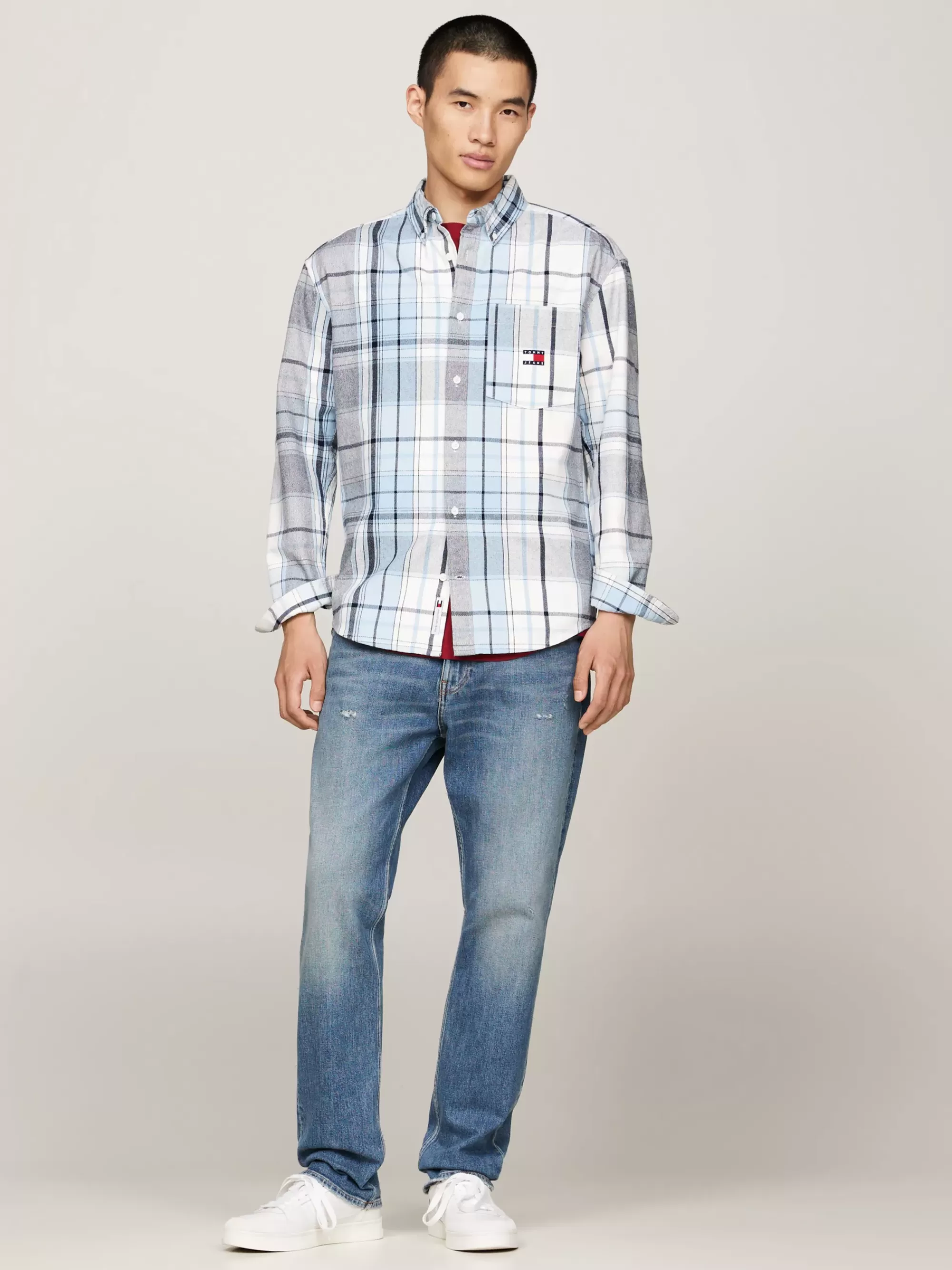 Overhemden*Tommy Hilfiger Relaxed Overhemd Van Geborstelde Flanel ANCIENT WHITE / MULTI